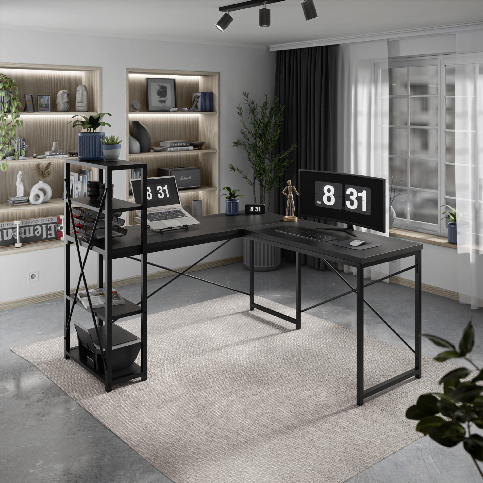 Scrivania angolare con ripiani Mark Adler Leader 5.9 Black 145 cm