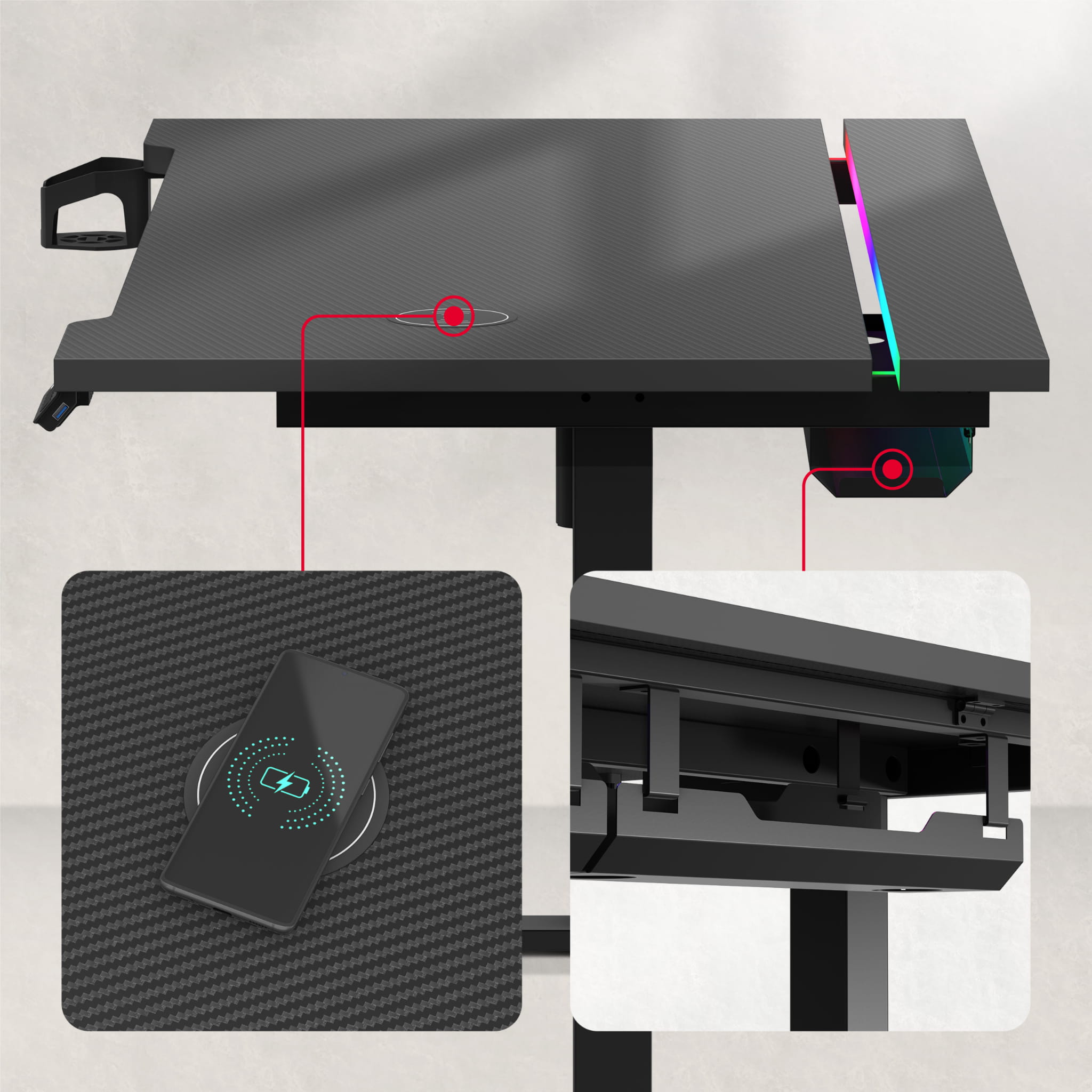 Scrivania regolabile elettricamente Huzaro Hero 8.7 RGB LED 140 cm