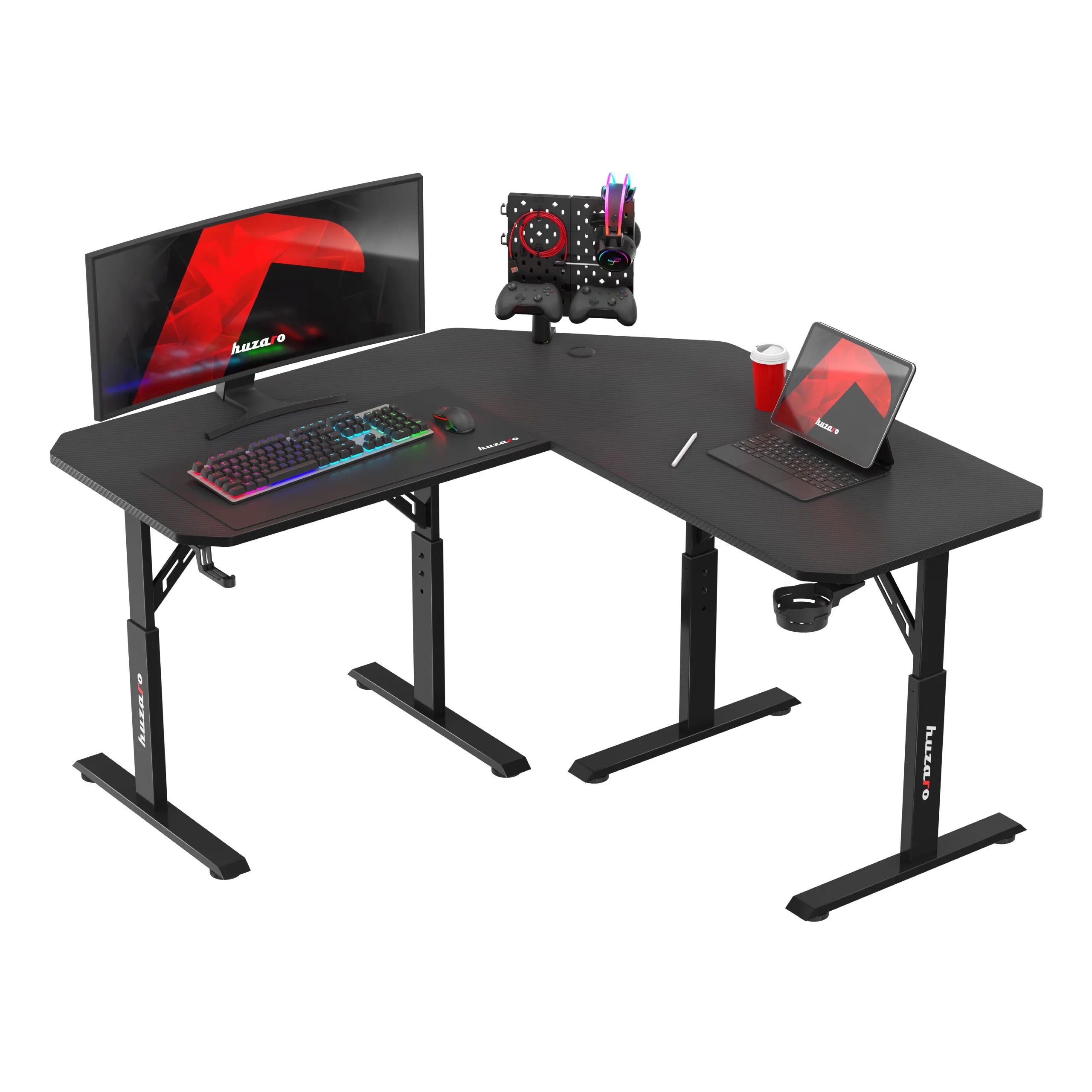 Scrivania da gaming angolare regolabile in altezza Huzaro Hero 7.3 Black