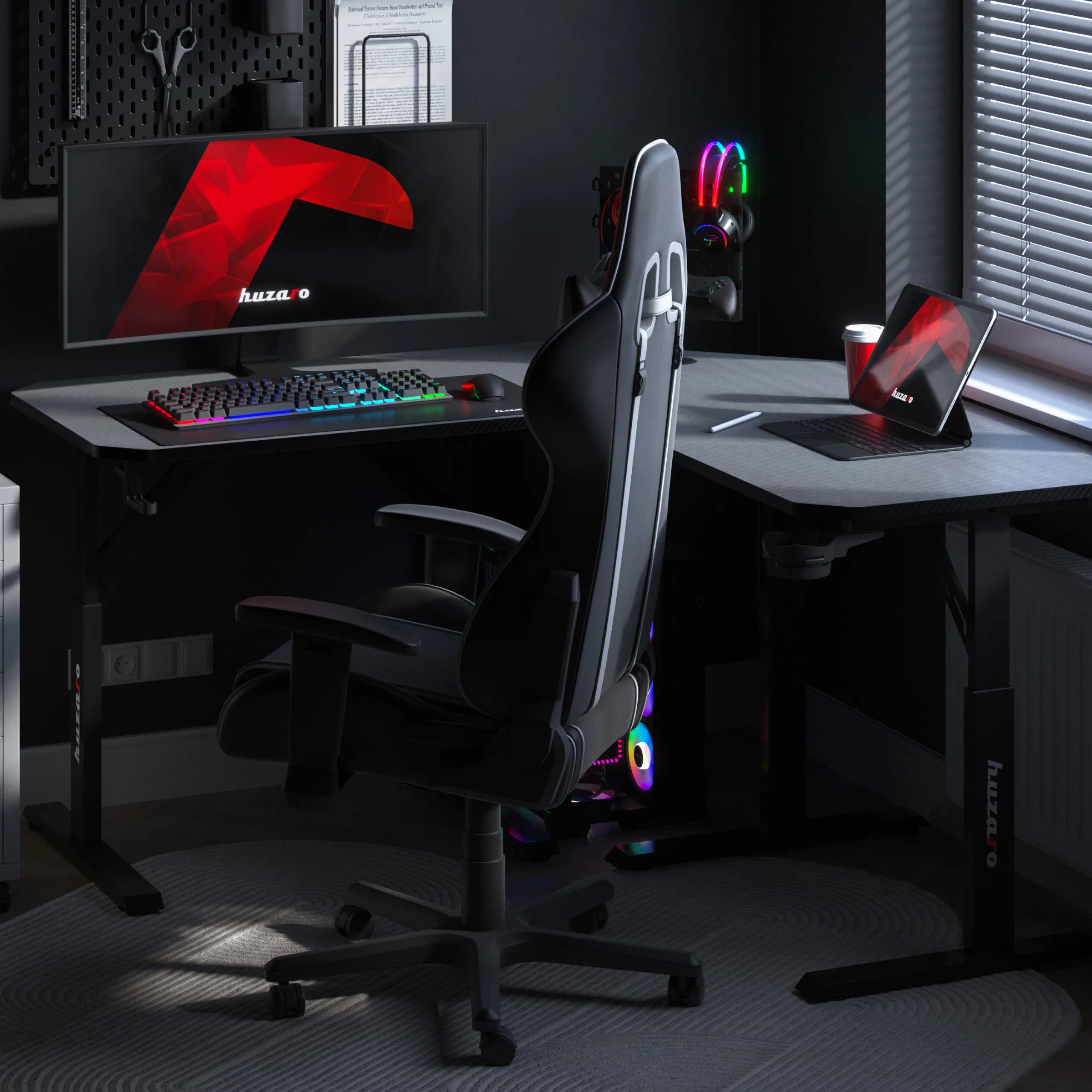 Scrivania da gaming angolare regolabile in altezza Huzaro Hero 7.3 Black