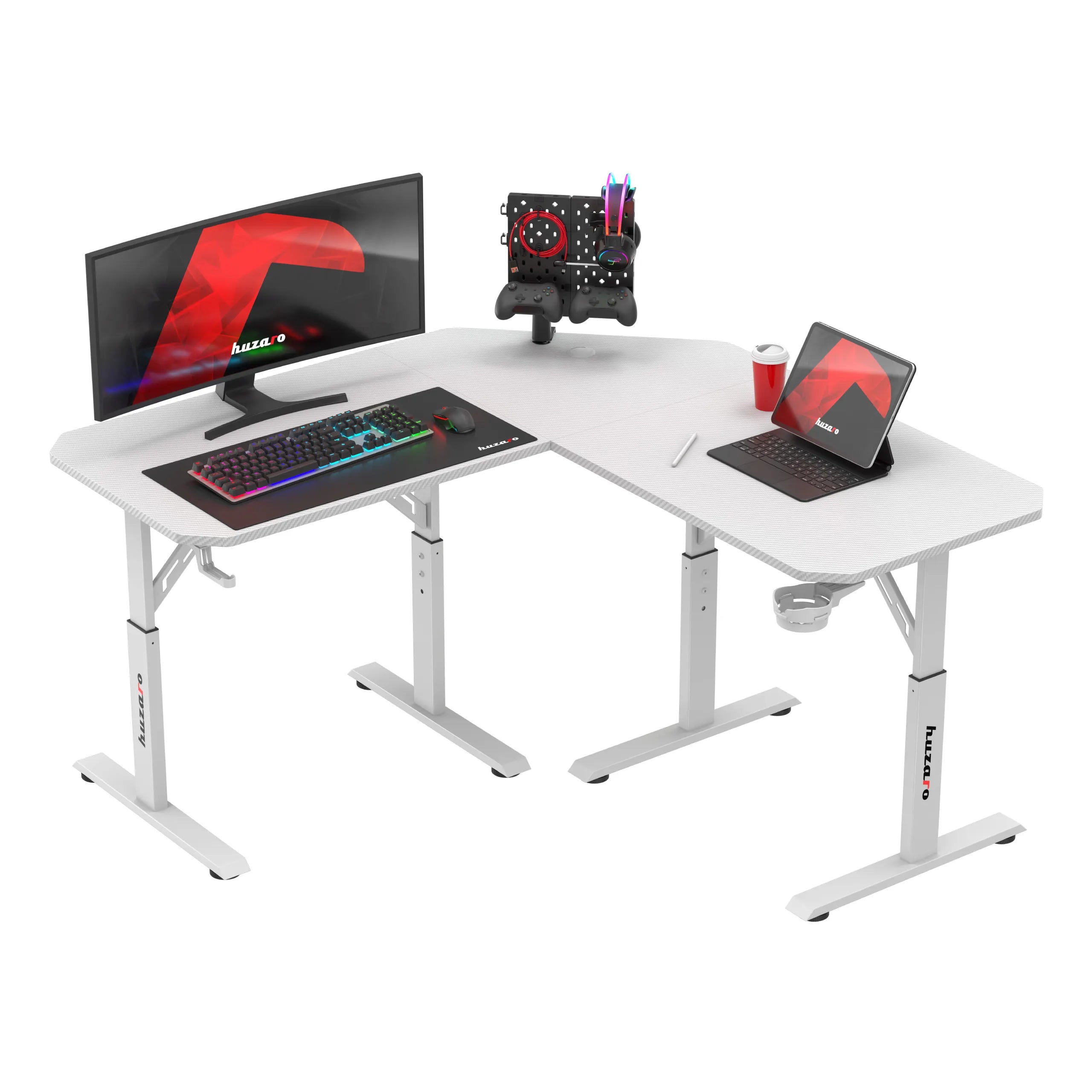 Scrivania da gaming angolare regolabile in altezza Huzaro Hero 7.3 White