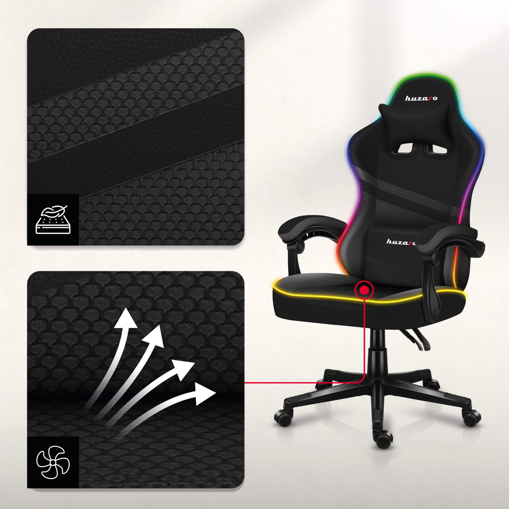 Poltrona da gaming Huzaro FORCE 4.4 RGB Black Mesh