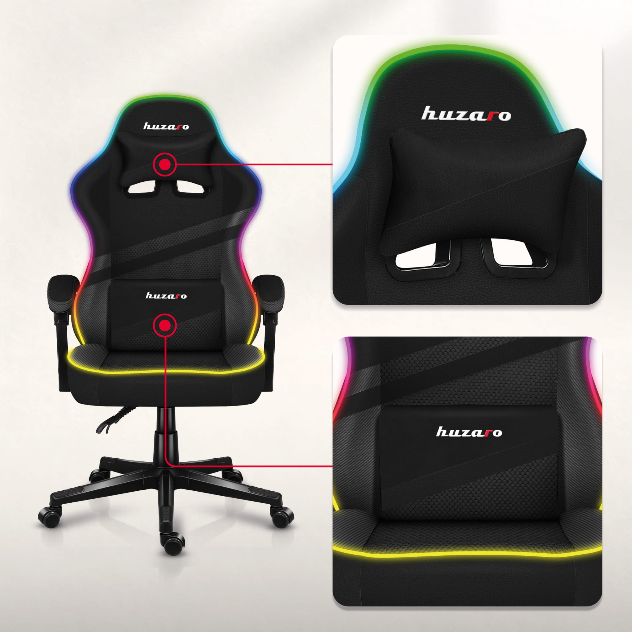 Poltrona da gaming Huzaro FORCE 4.4 RGB Black Mesh