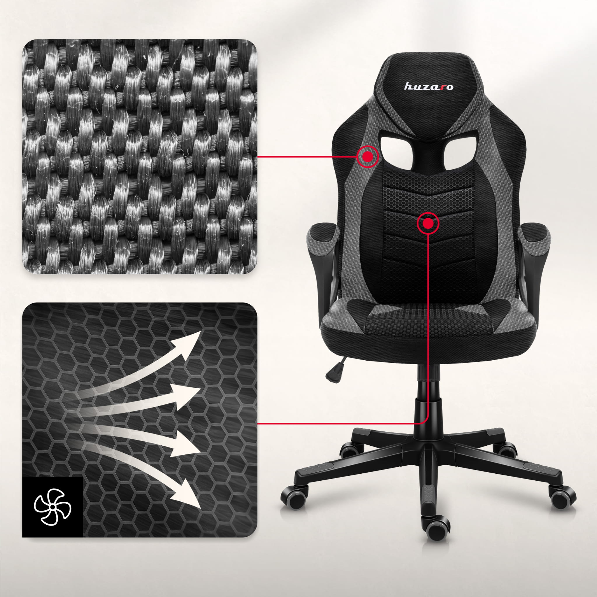 Poltrona da gaming Huzaro FORCE 2.5 Grey Mesh