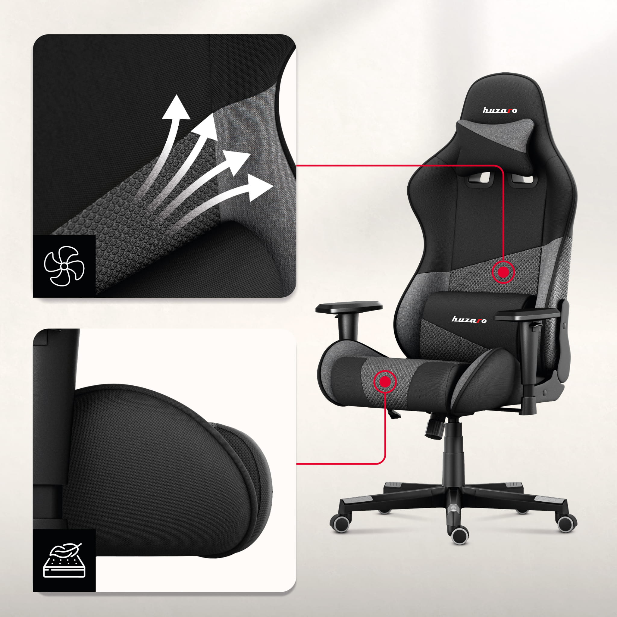 Poltrona da gaming HUZARO FORCE 6.2  Grey Mesh