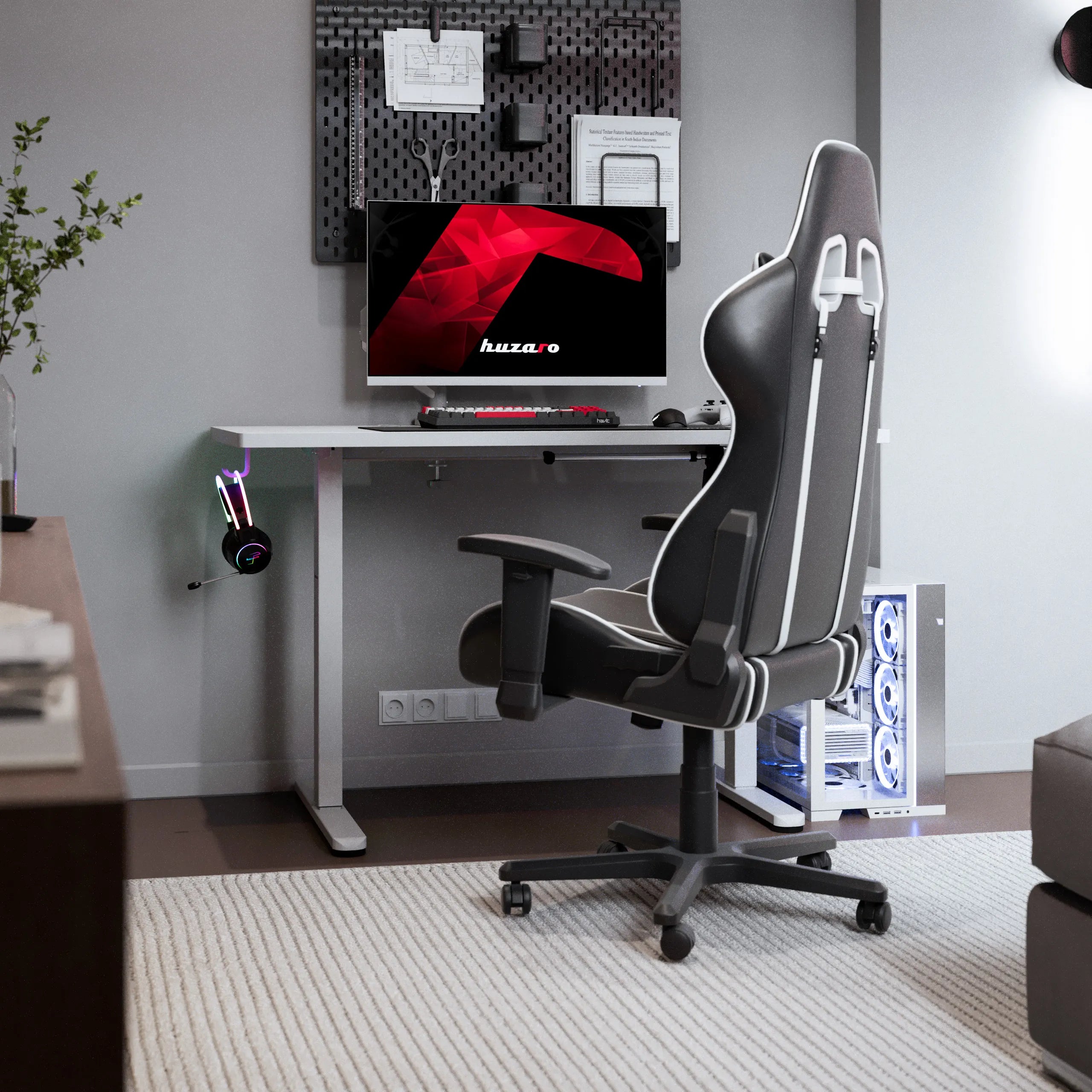 Scrivania da gaming regolabile elettricamente Huzaro Hero 8.1 White 120 cm