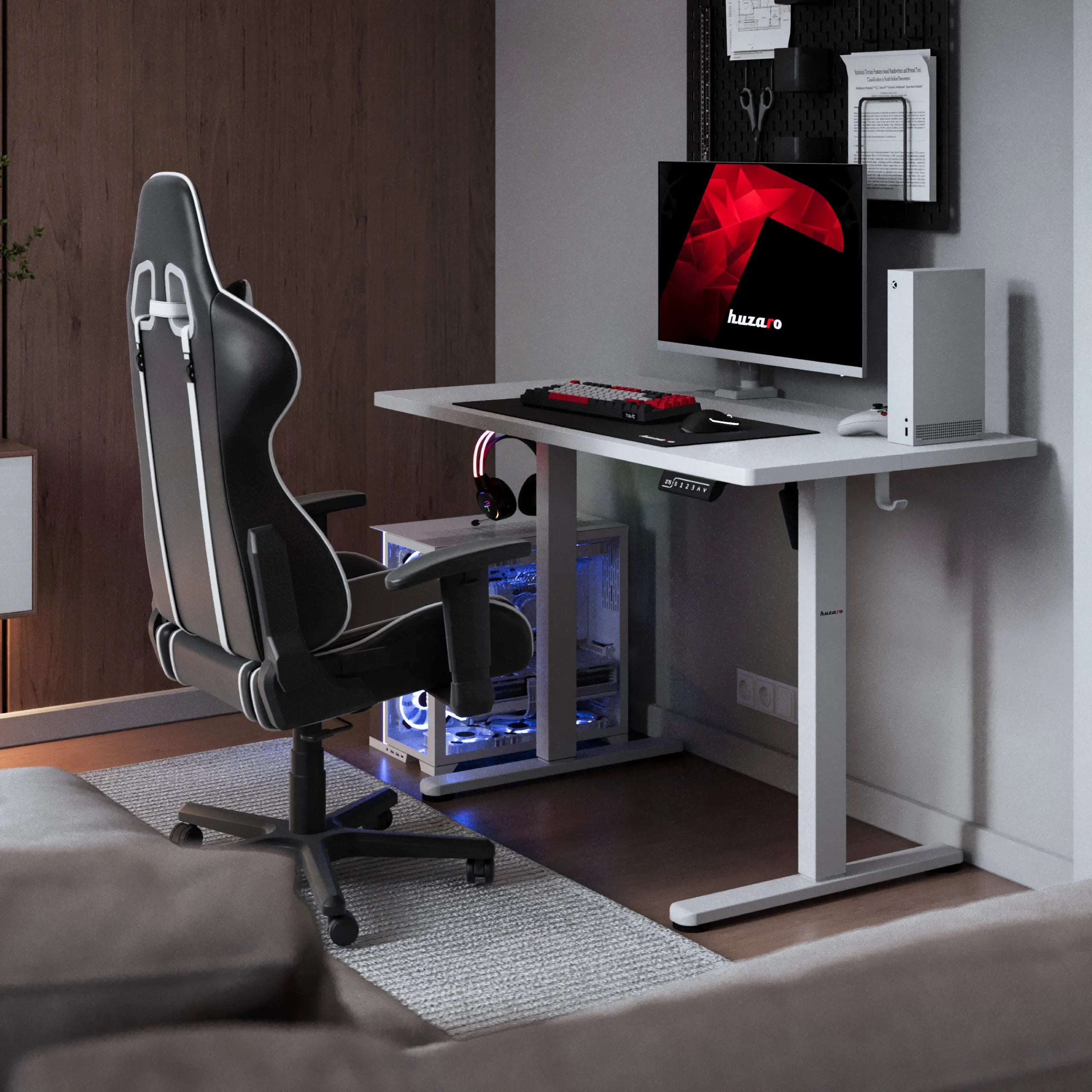 Scrivania da gaming regolabile elettricamente Huzaro Hero 8.1 White 120 cm