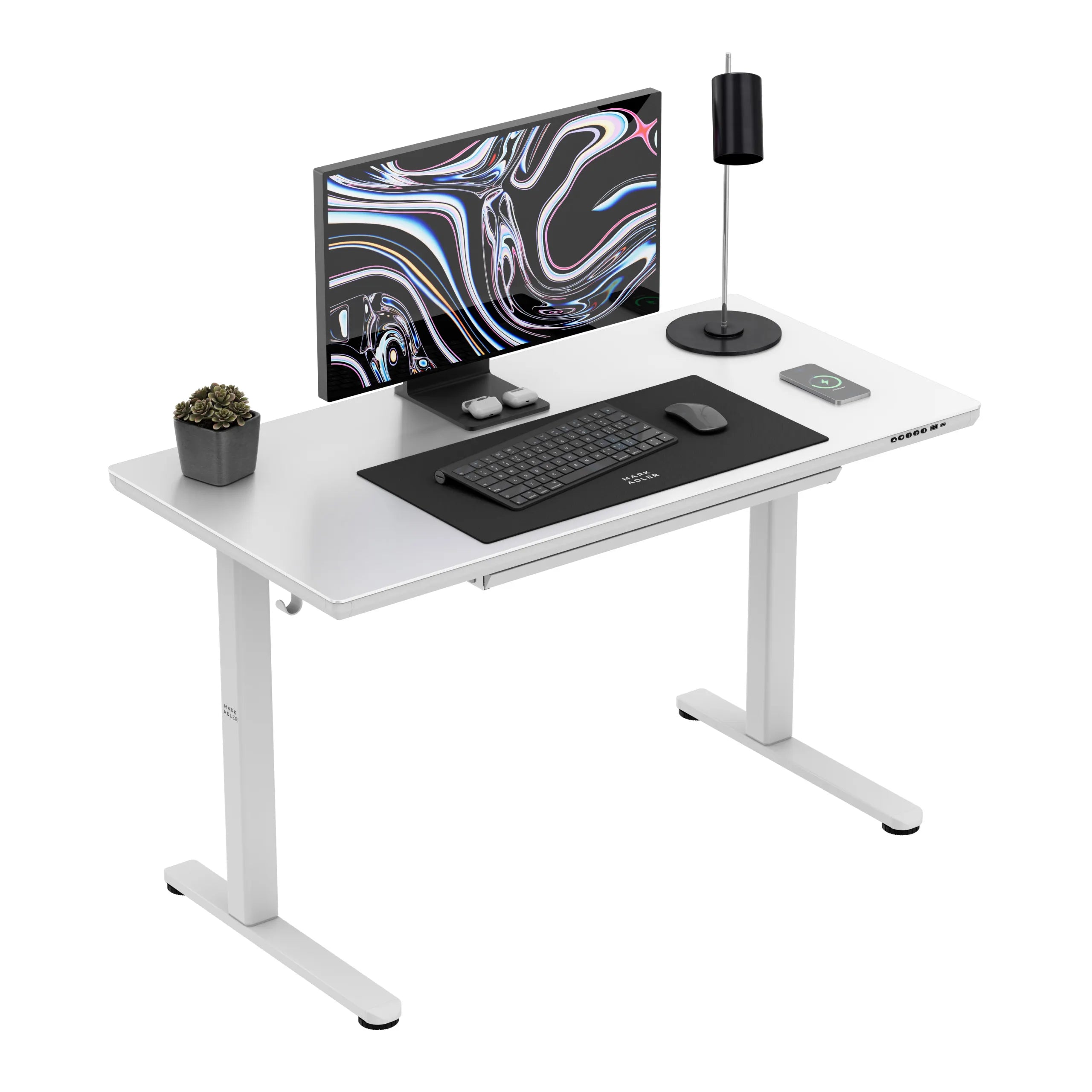 Scrivania regolabile elettricamente con piano in vetro Mark Adler Leader 8.5 White