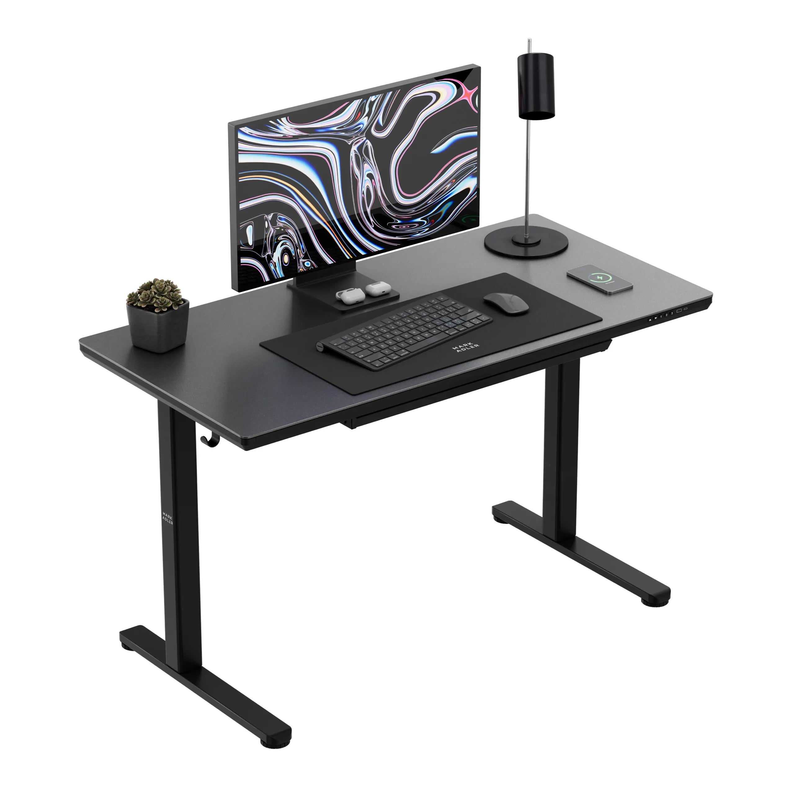Scrivania regolabile elettricamente con piano in vetro Mark Adler Leader 8.5 Black
