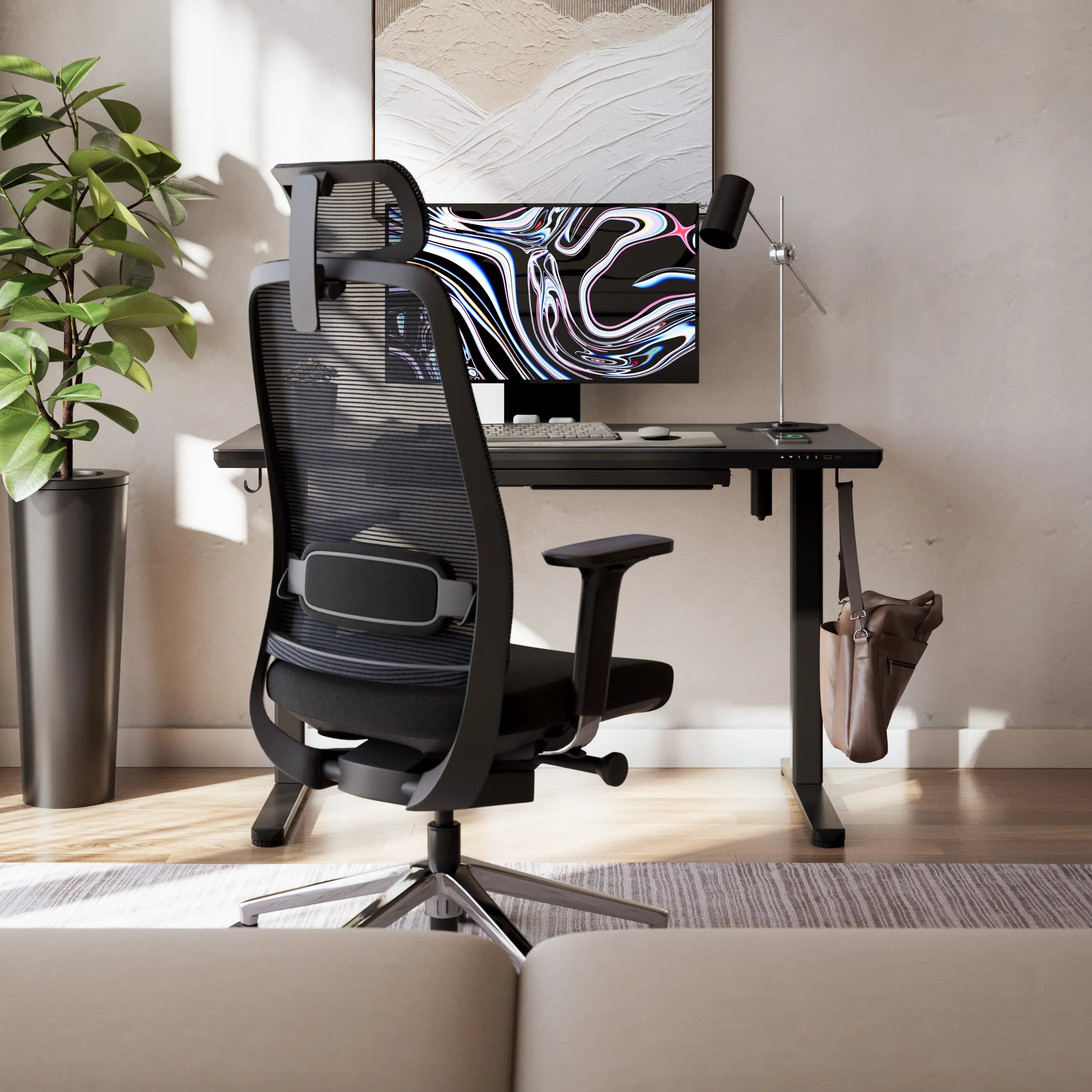 Scrivania regolabile elettricamente con piano in vetro Mark Adler Leader 8.5 Black