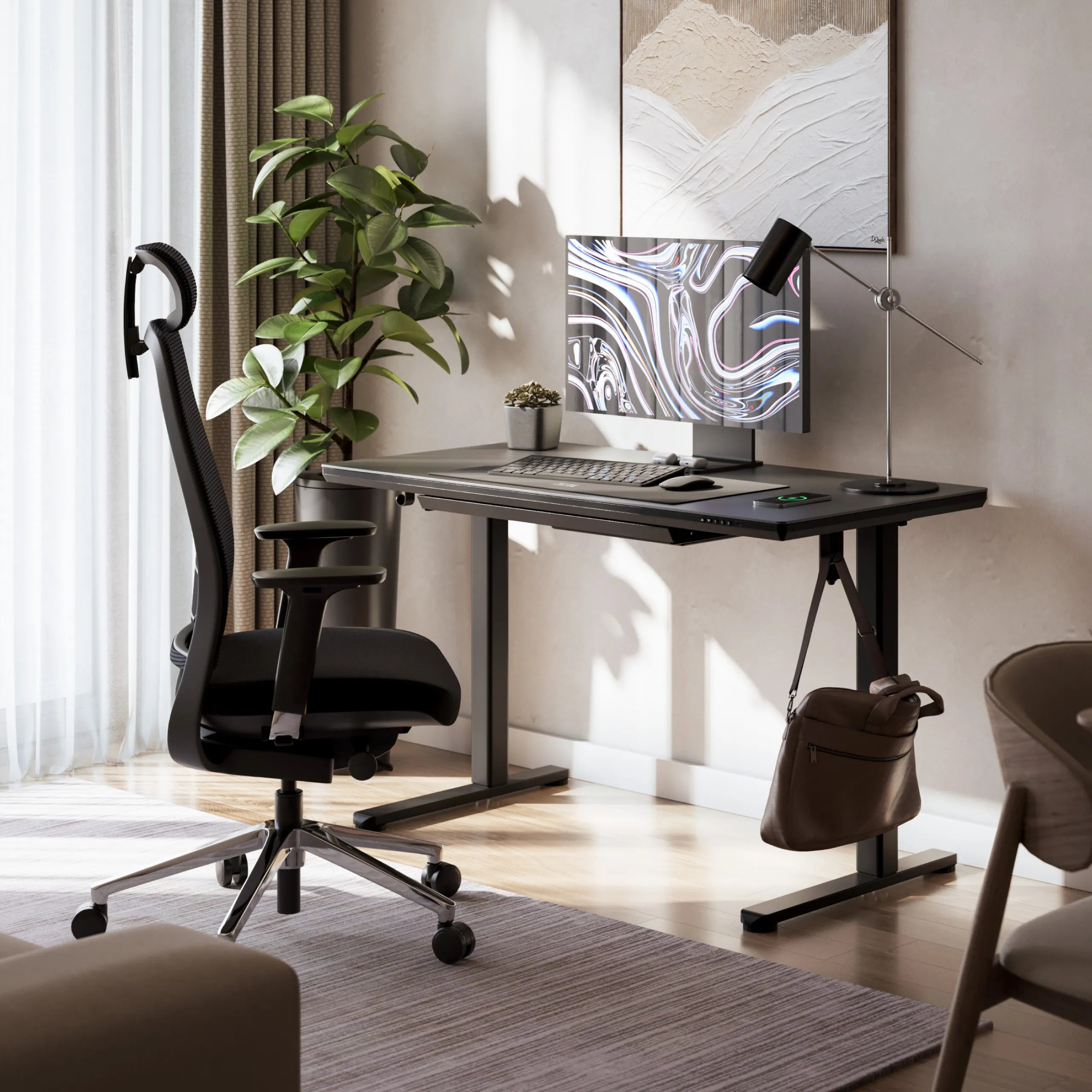 Scrivania regolabile elettricamente con piano in vetro Mark Adler Leader 8.5 Black