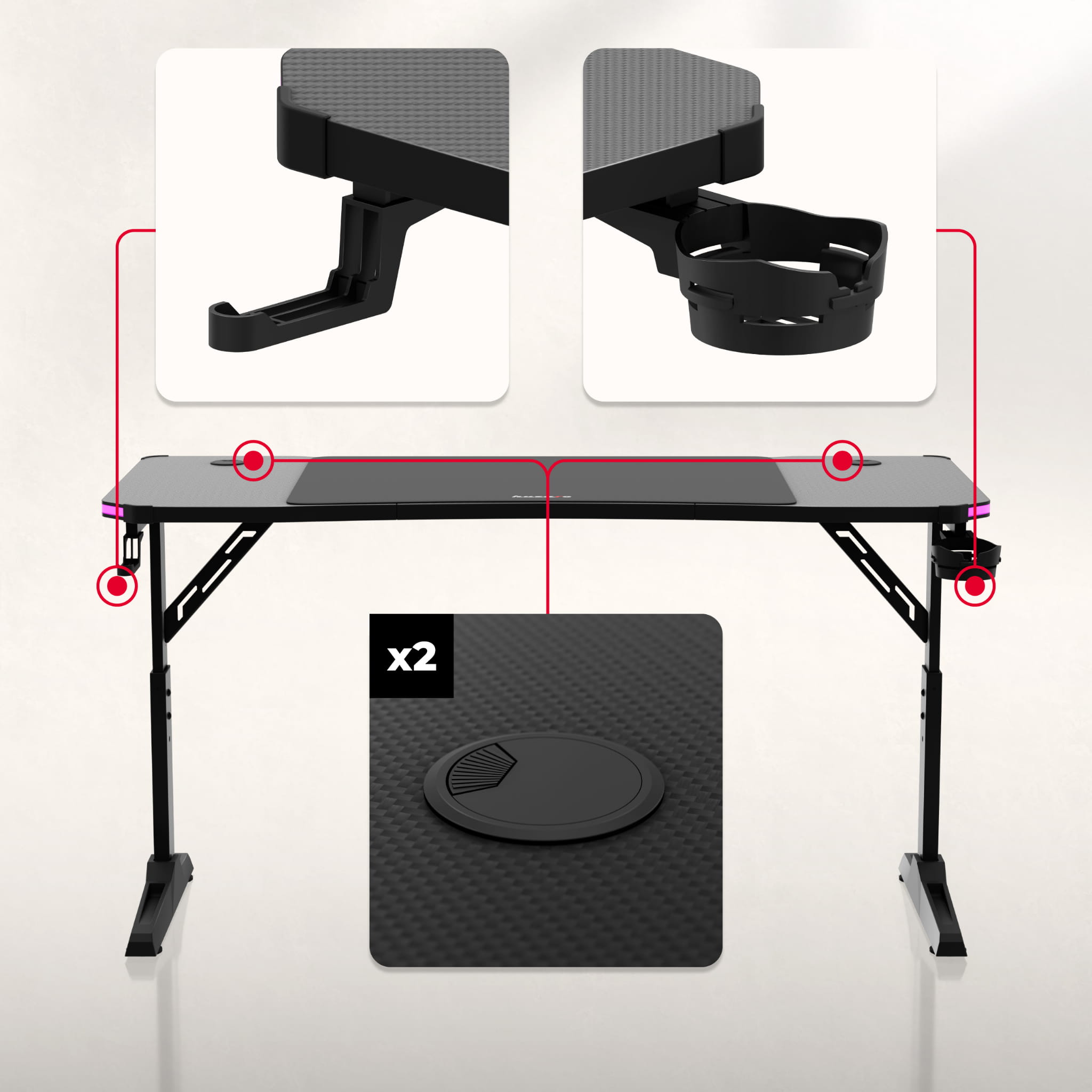 Scrivania da gaming Huzaro Hero 3.6 RGB LED Black 140 cm
