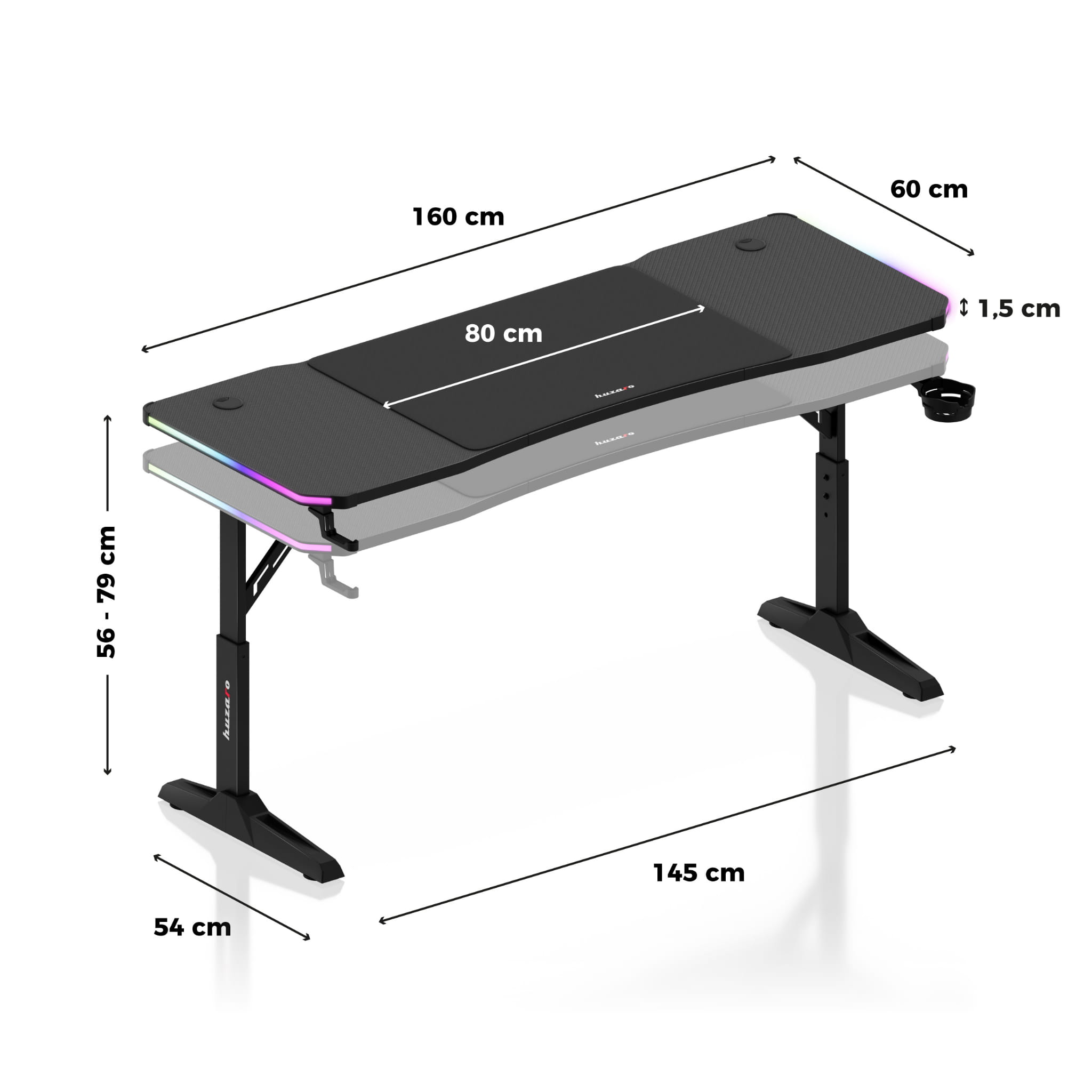 Scrivania da gaming Led Huzaro Hero 4.6 RGB Black 160 cm