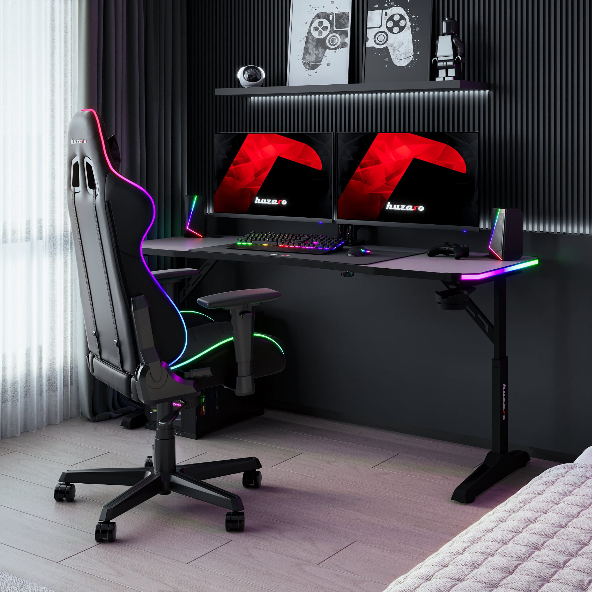 Scrivania da gaming Led Huzaro Hero 4.6 RGB Black 160 cm