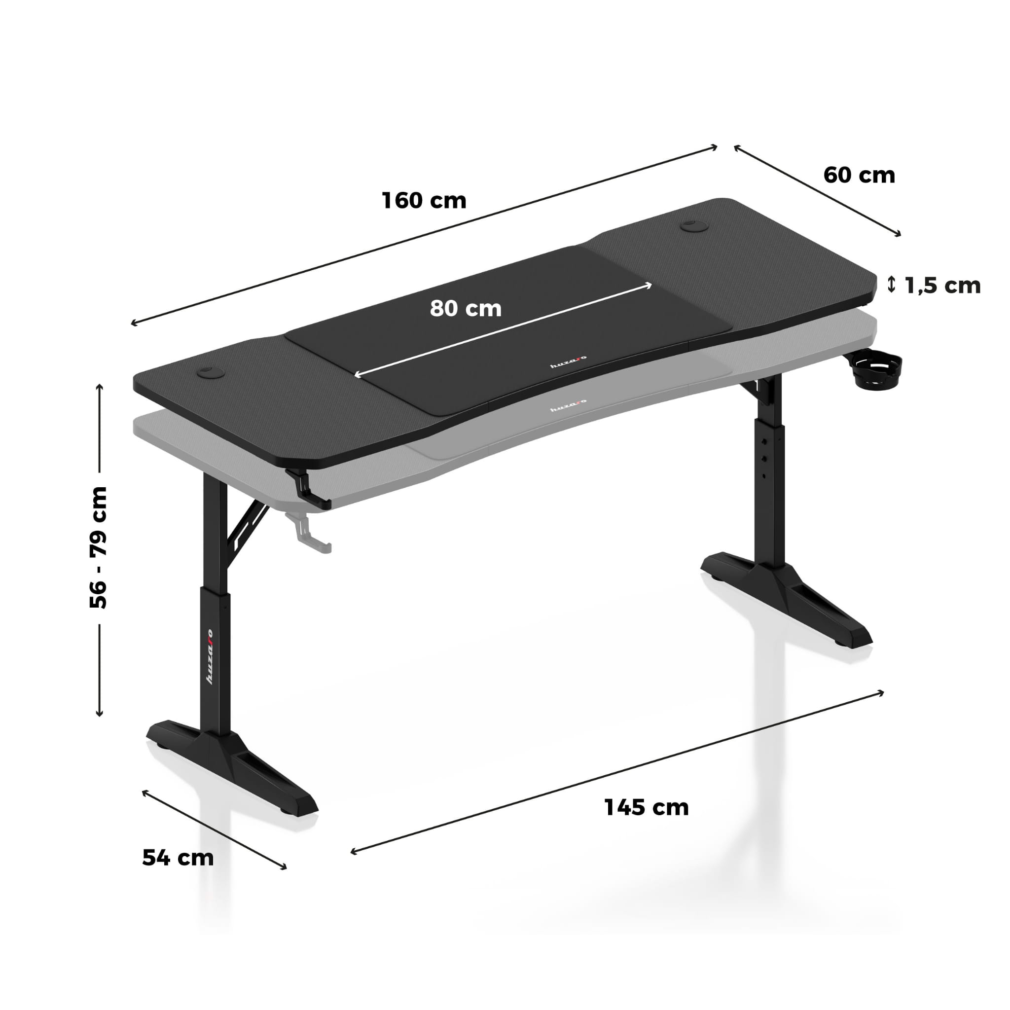 Scrivania da gaming Huzaro Hero 4.6 Black 160 cm
