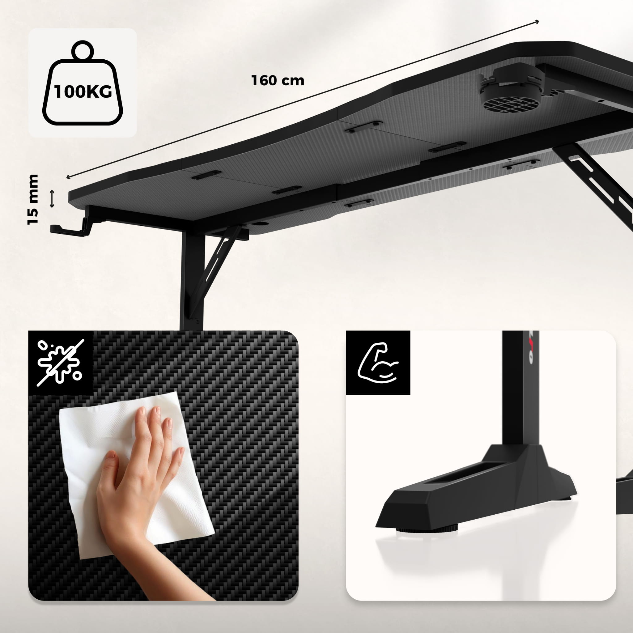 Scrivania da gaming Huzaro Hero 4.6 Black 160 cm