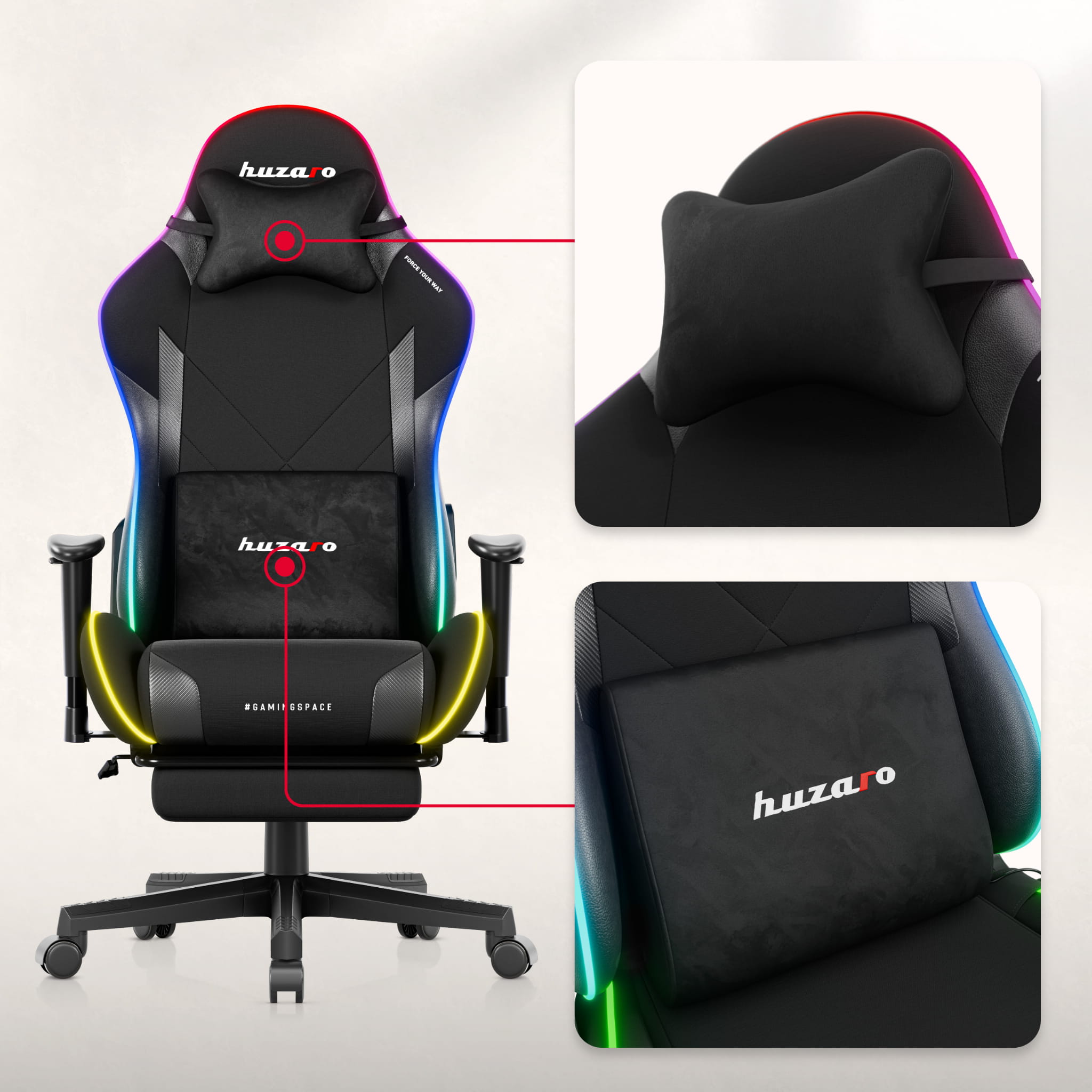 Poltrona da gaming LED Huzaro Force 5.7 Black RGB