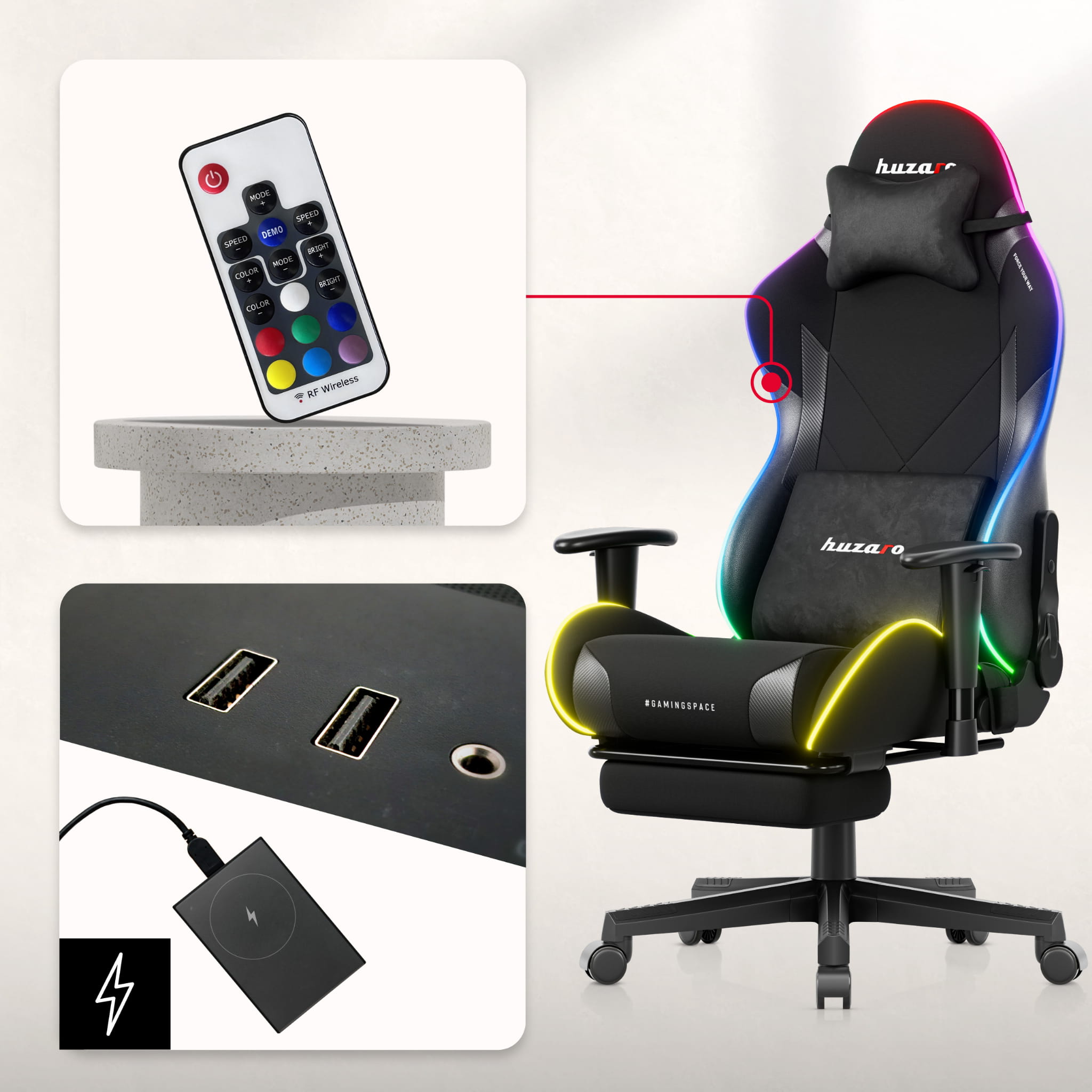 Poltrona da gaming LED Huzaro Force 5.7 Black RGB