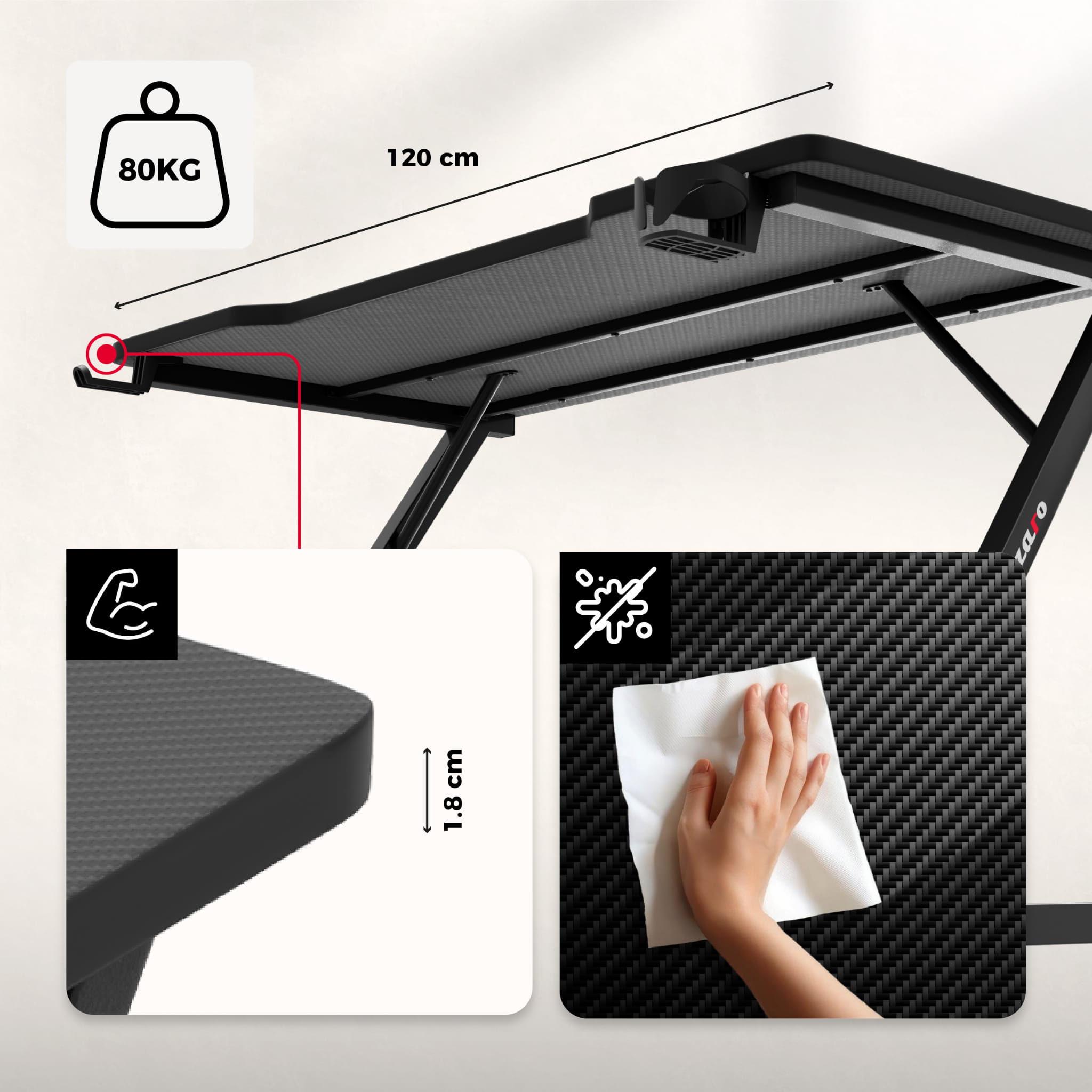 Scrivania da gaming Huzaro Hero 2.5 Black 120 cm