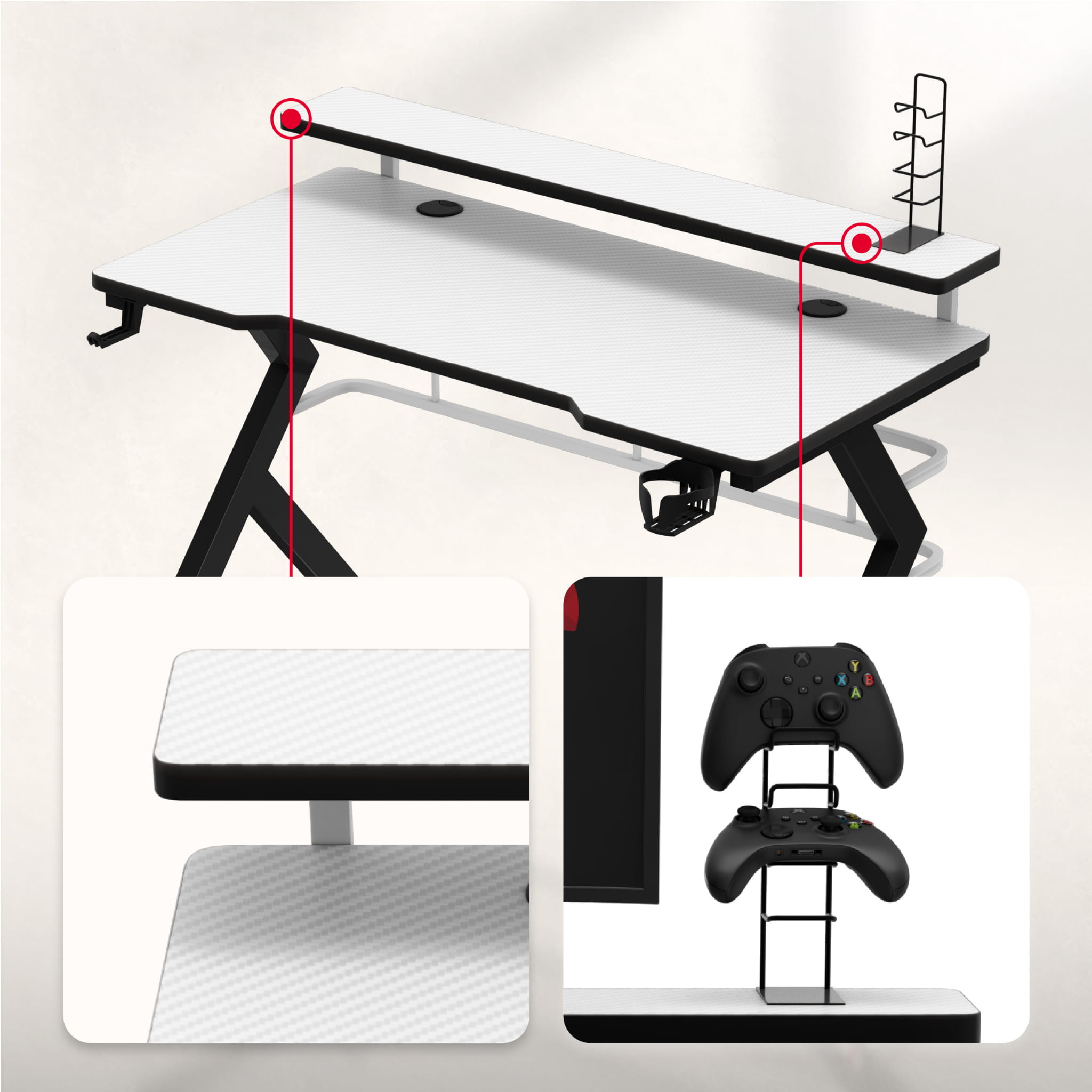 Scrivania da gaming Huzaro Hero 5.0 White 120 cm