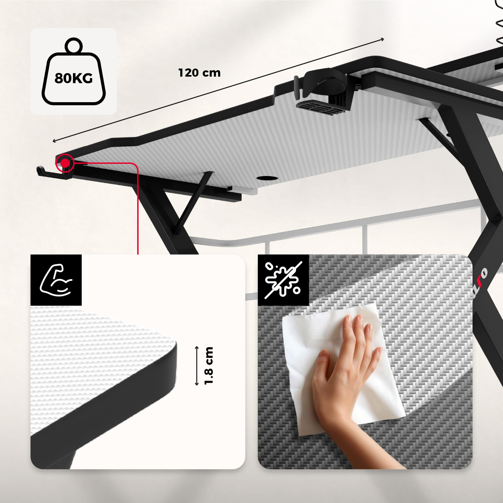 Scrivania da gaming Huzaro Hero 5.0 White 120 cm