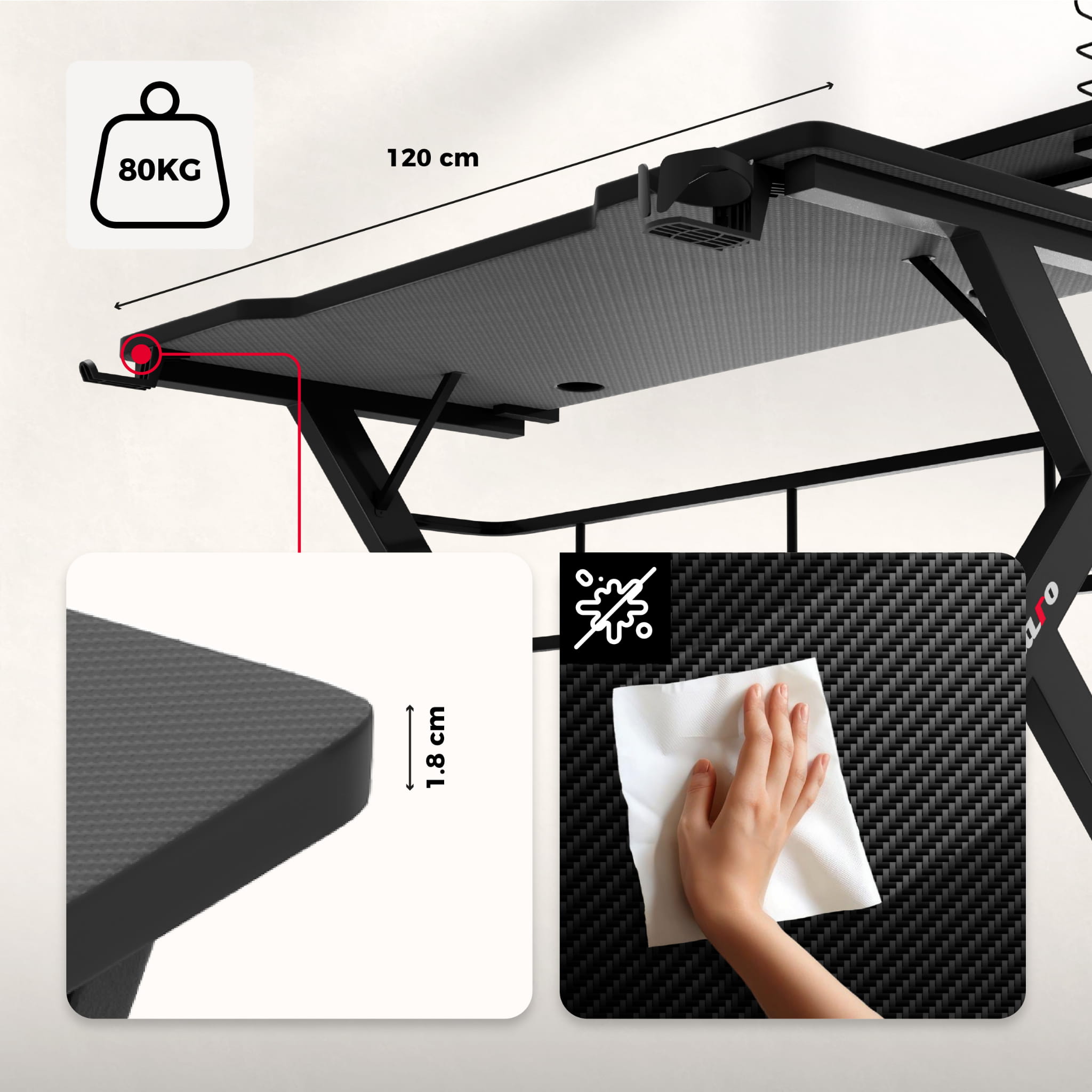 Scrivania da gaming Huzaro Hero 5.0 Black 120 cm