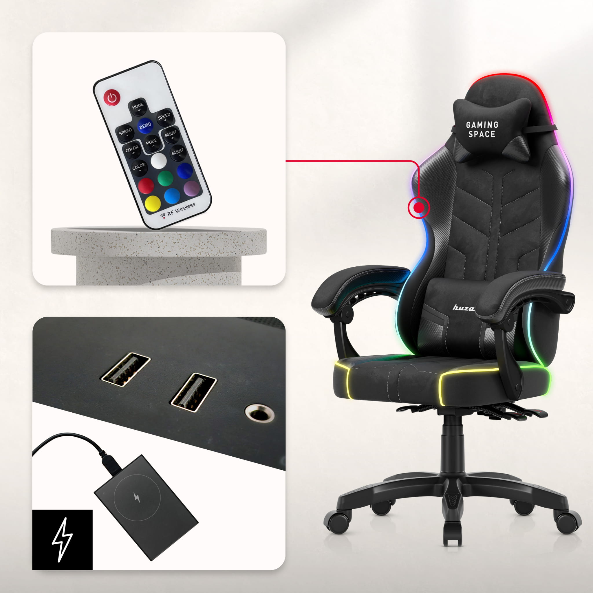 Poltrona da gaming in velluto Huzaro Force 2.7 RGB Black