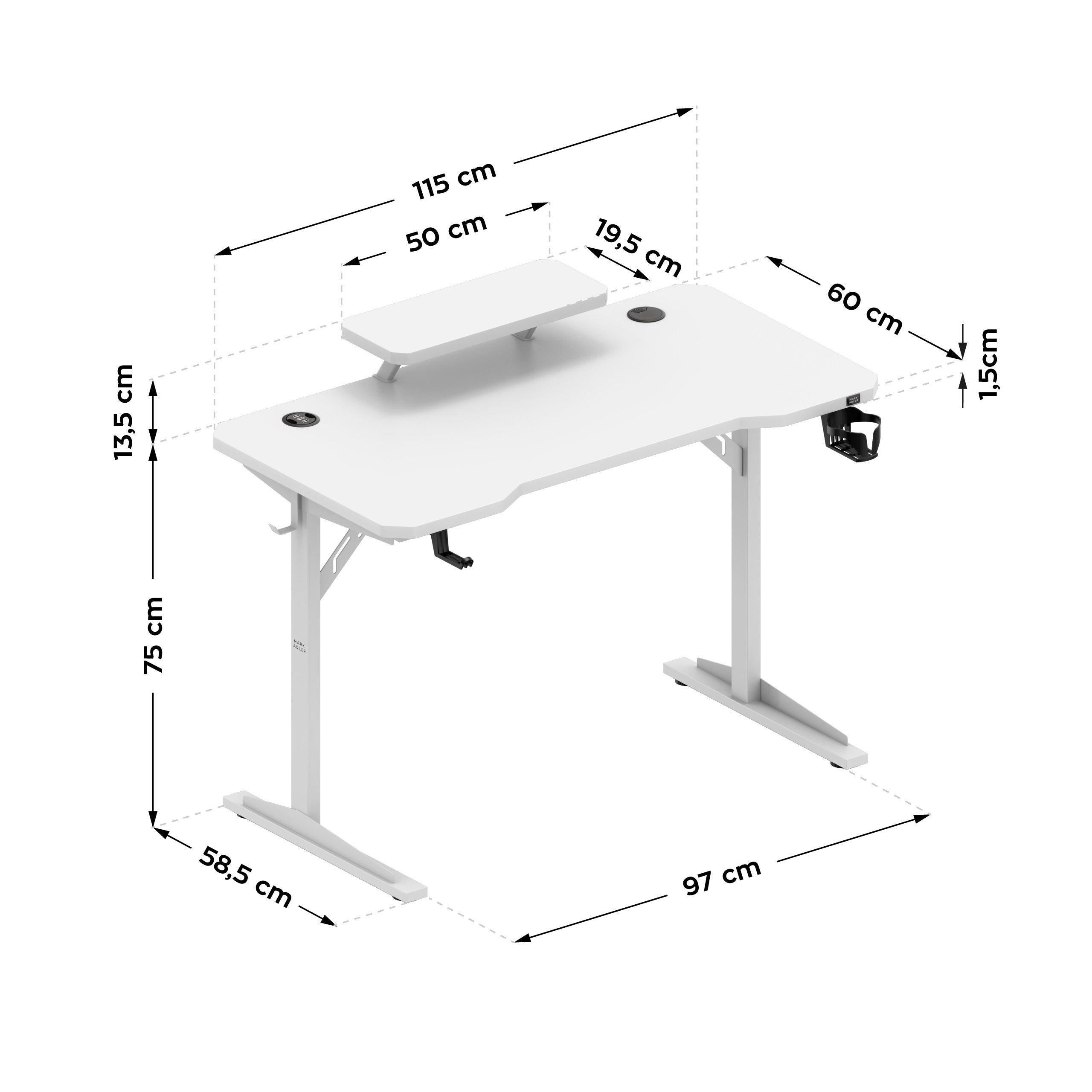 Scrivania per computer con ripiano Mark Adler Leader 5.1 White 115 cm
