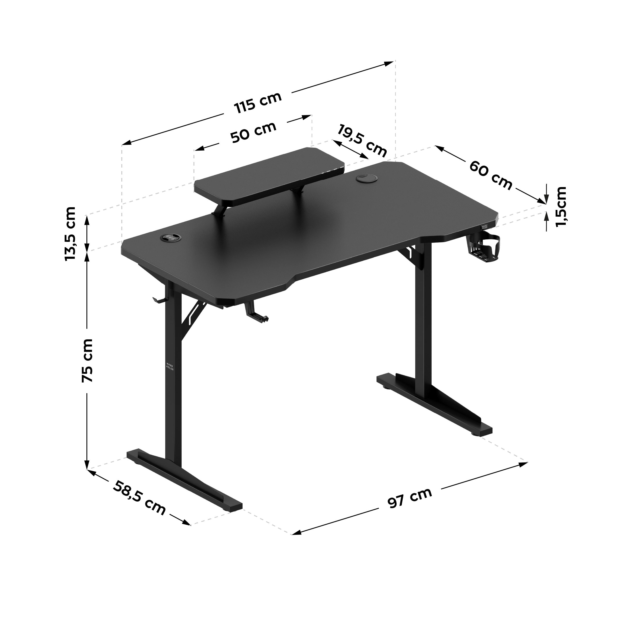 Scrivania per computer con ripiano Mark Adler Leader 5.1 Black  115 cm