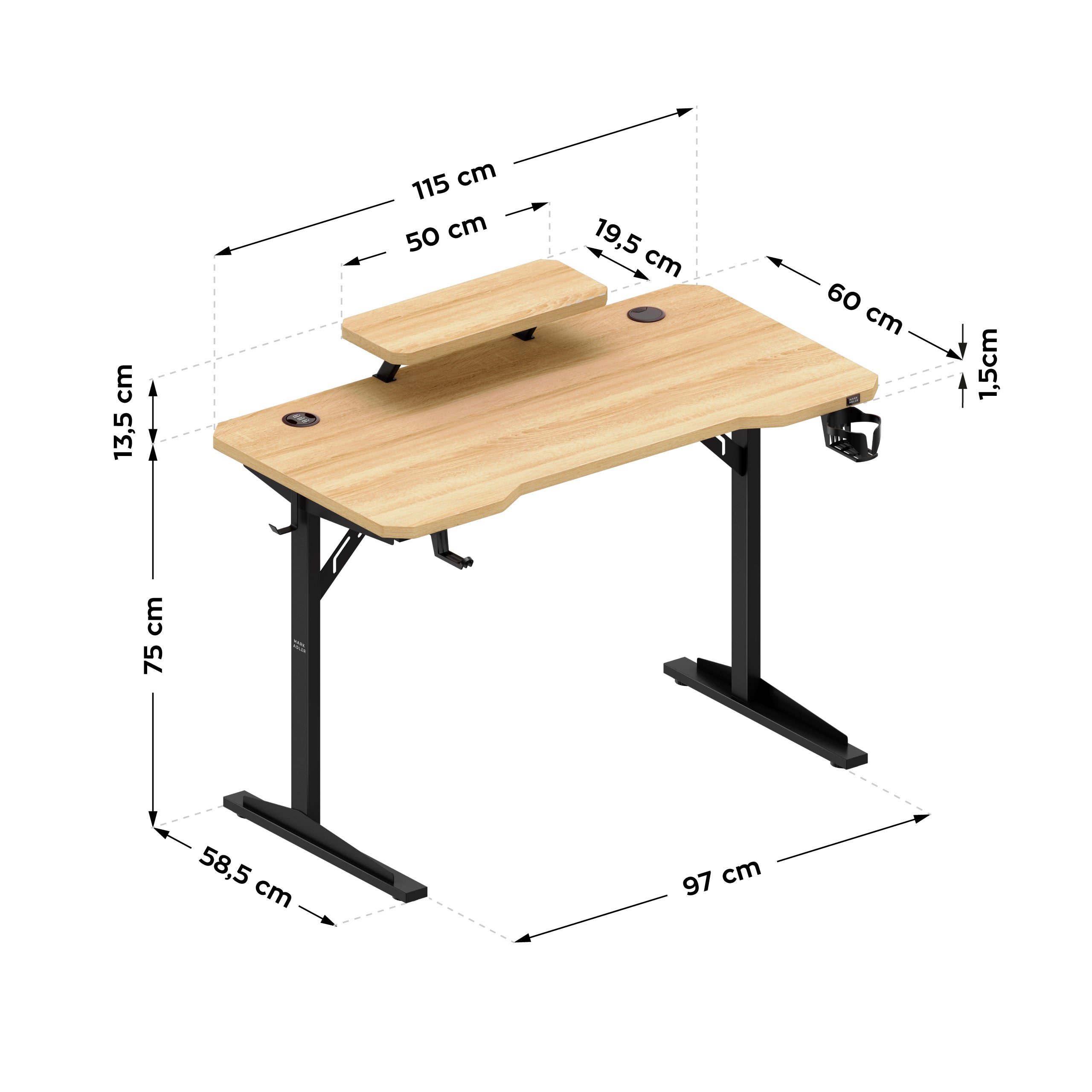 Scrivania per computer con ripiano Mark Adler Leader 5.1 Oak  115 cm
