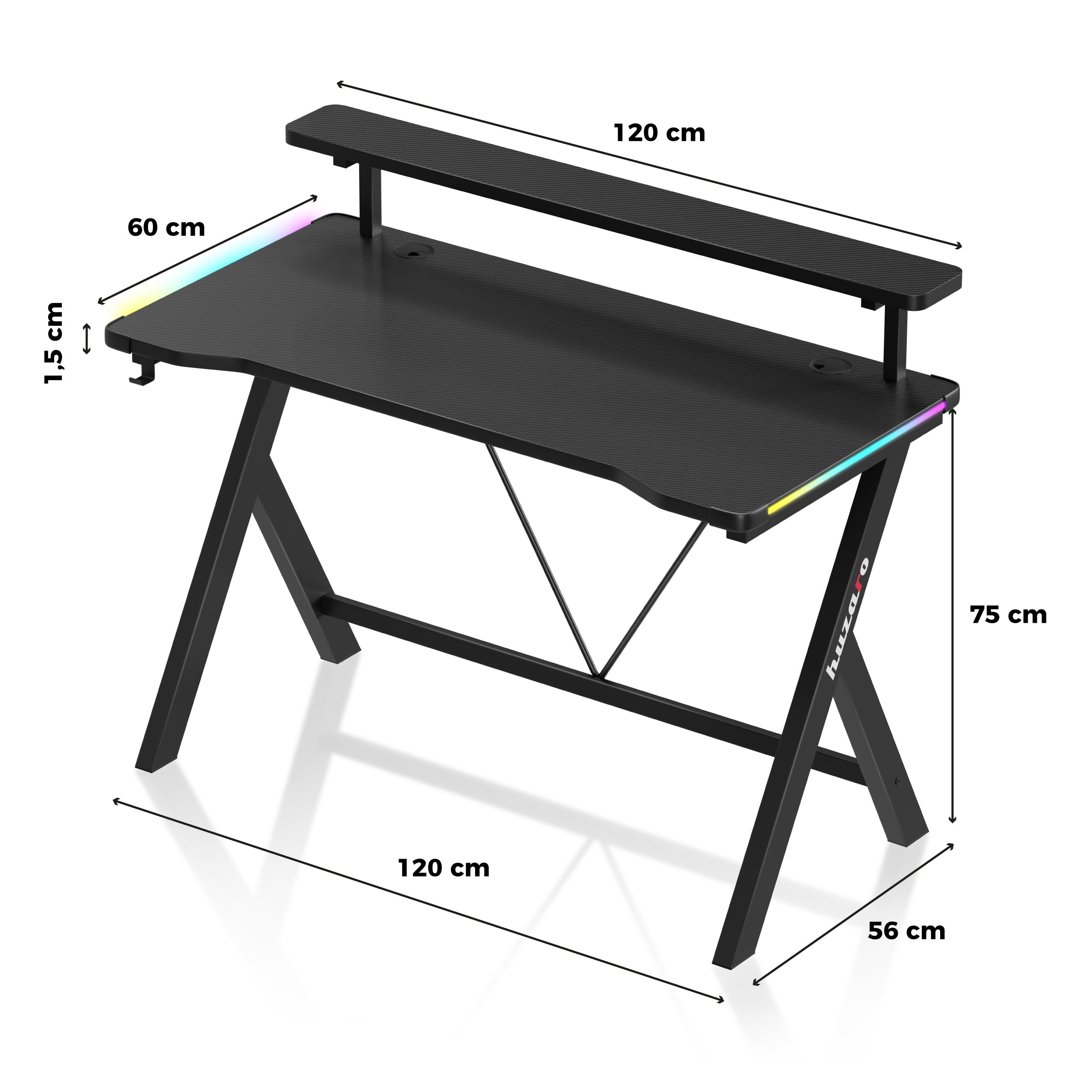 Scrivania da gaming LED Huzaro Hero 1.9 RGB  120 cm
