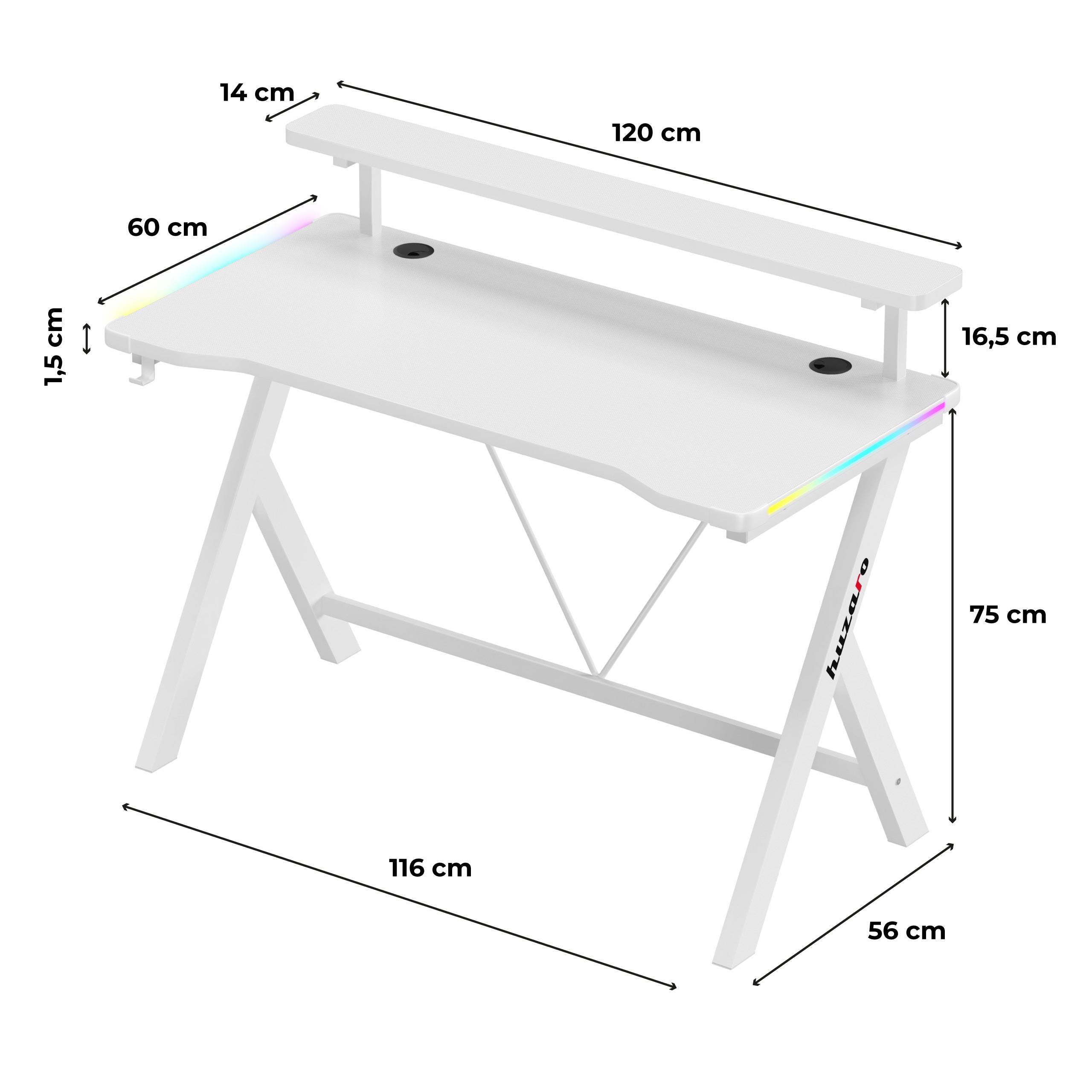 Scrivania da gaming LED Huzaro Hero 1.9 RGB White 120 cm