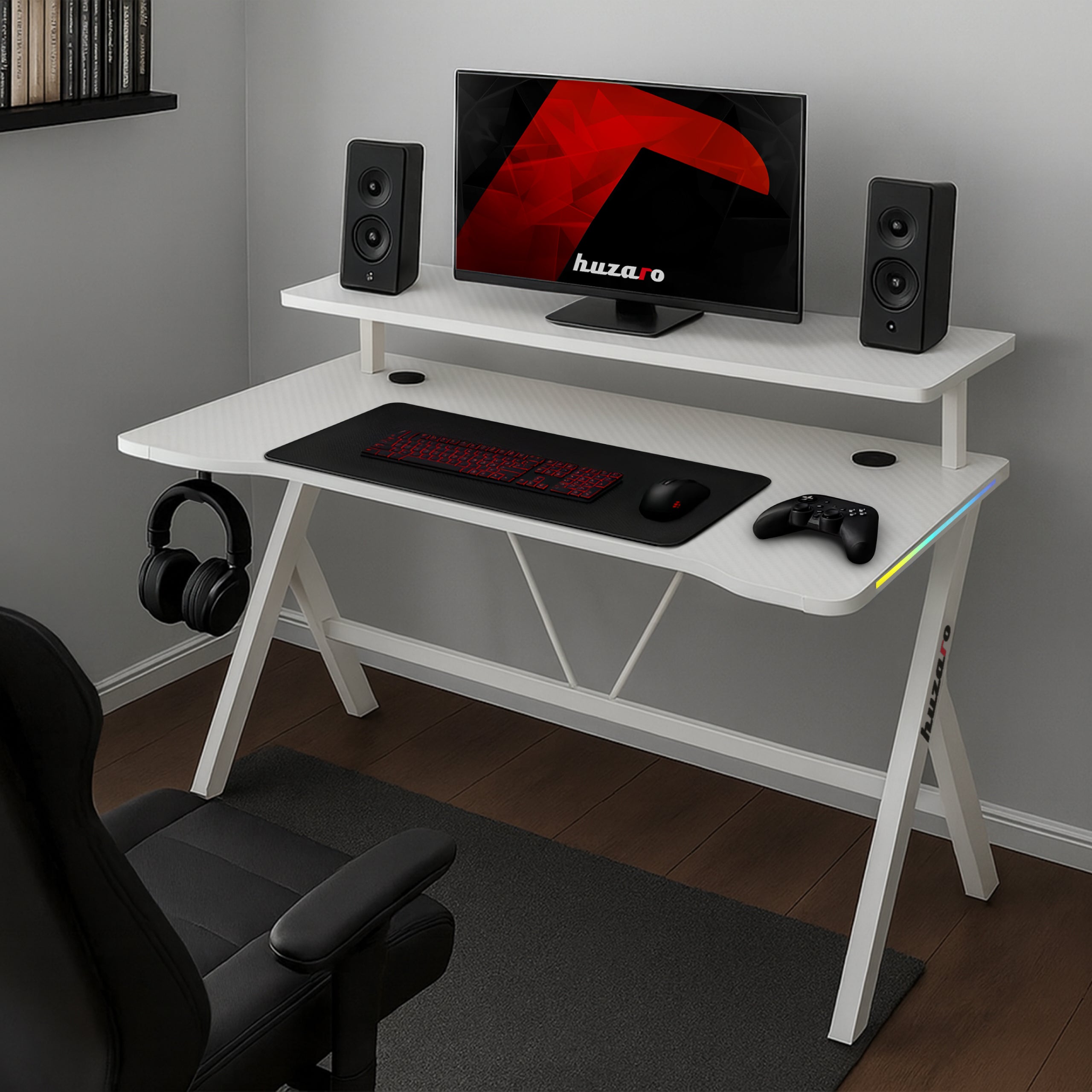 Scrivania da gaming LED Huzaro Hero 1.9 RGB White 120 cm