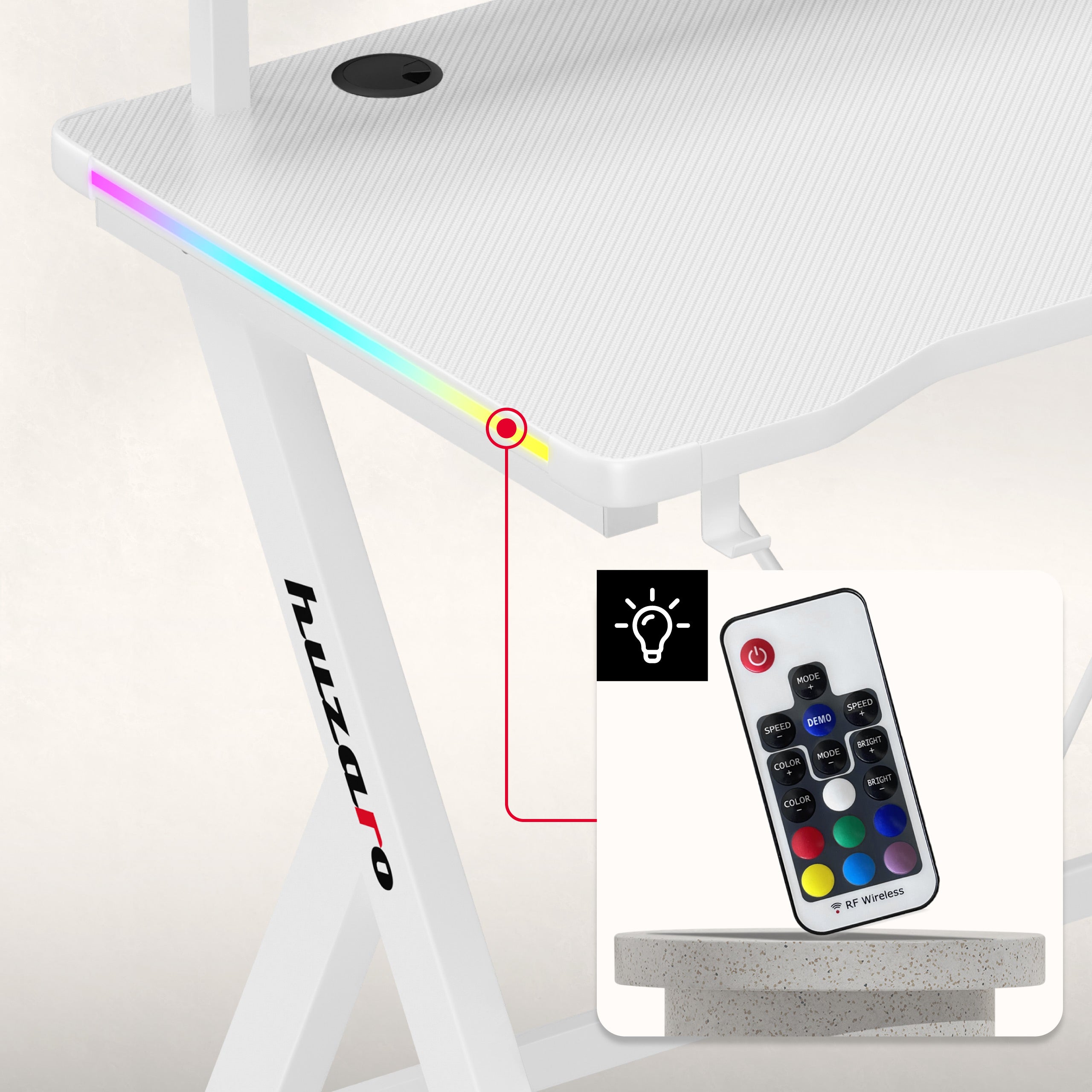 Scrivania da gaming LED Huzaro Hero 1.9 RGB White 120 cm