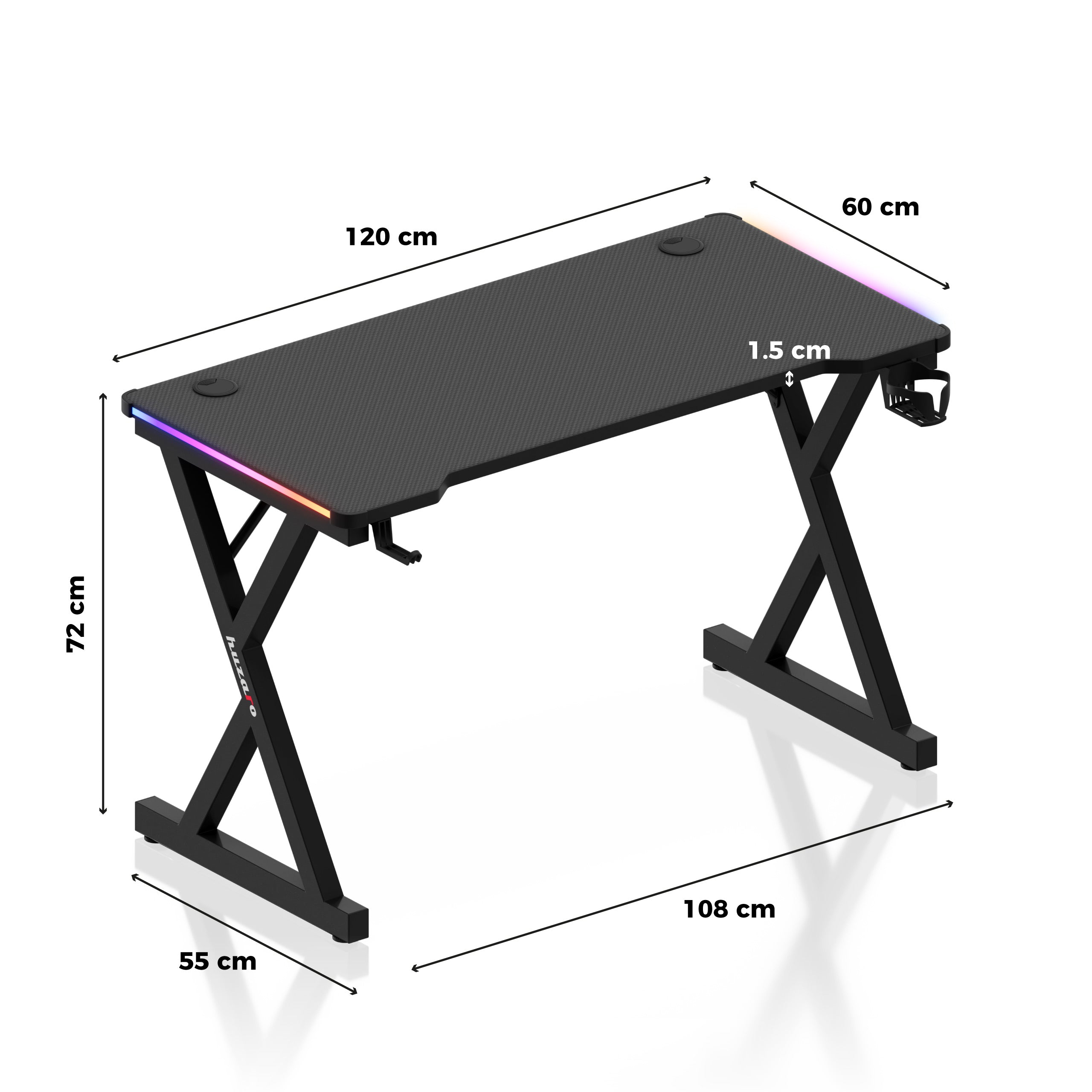 Scrivania da gaming LED Huzaro Hero 2.3 RGB da 120 cm