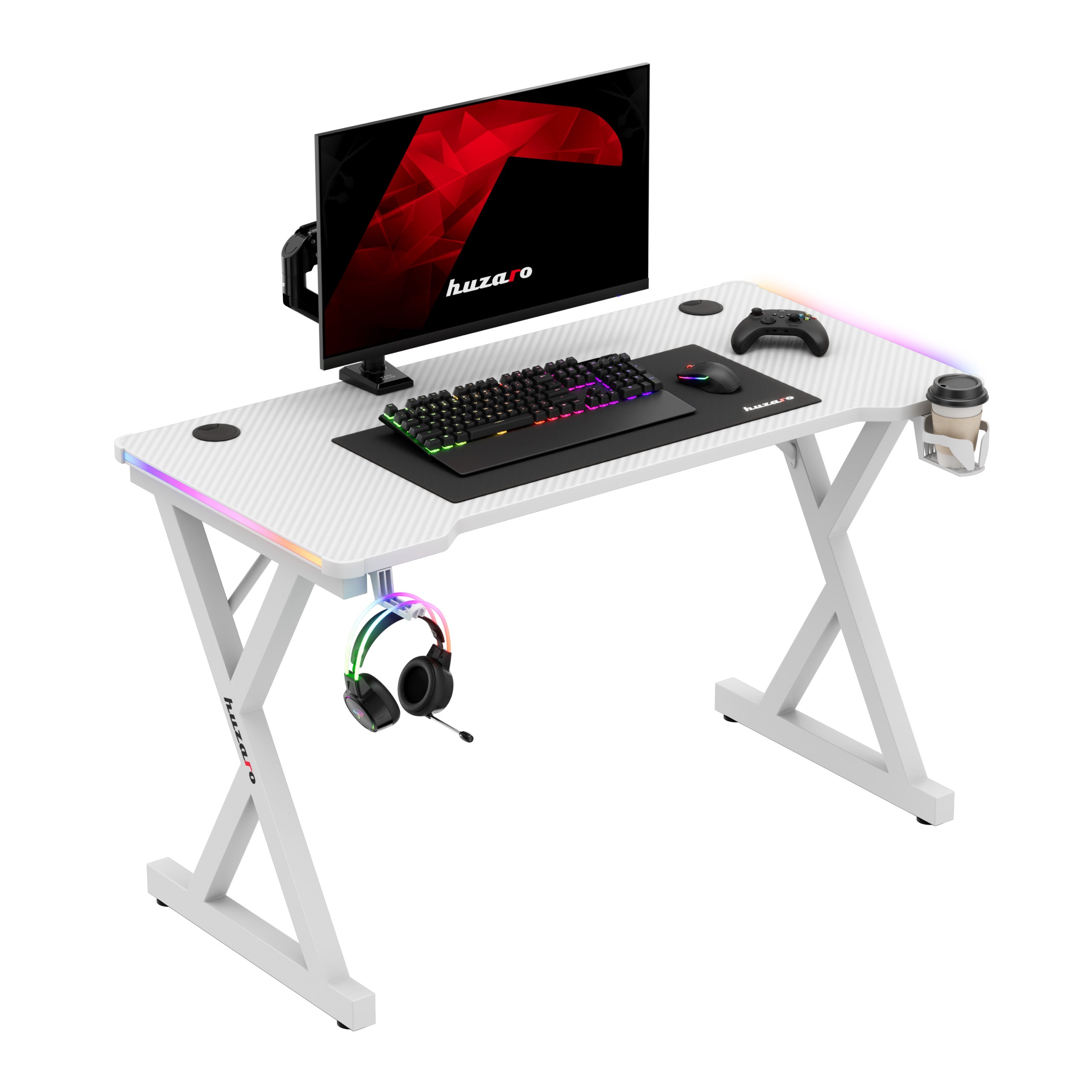 Scrivania da gaming LED Huzaro Hero 2.3 RGB White 120 cm