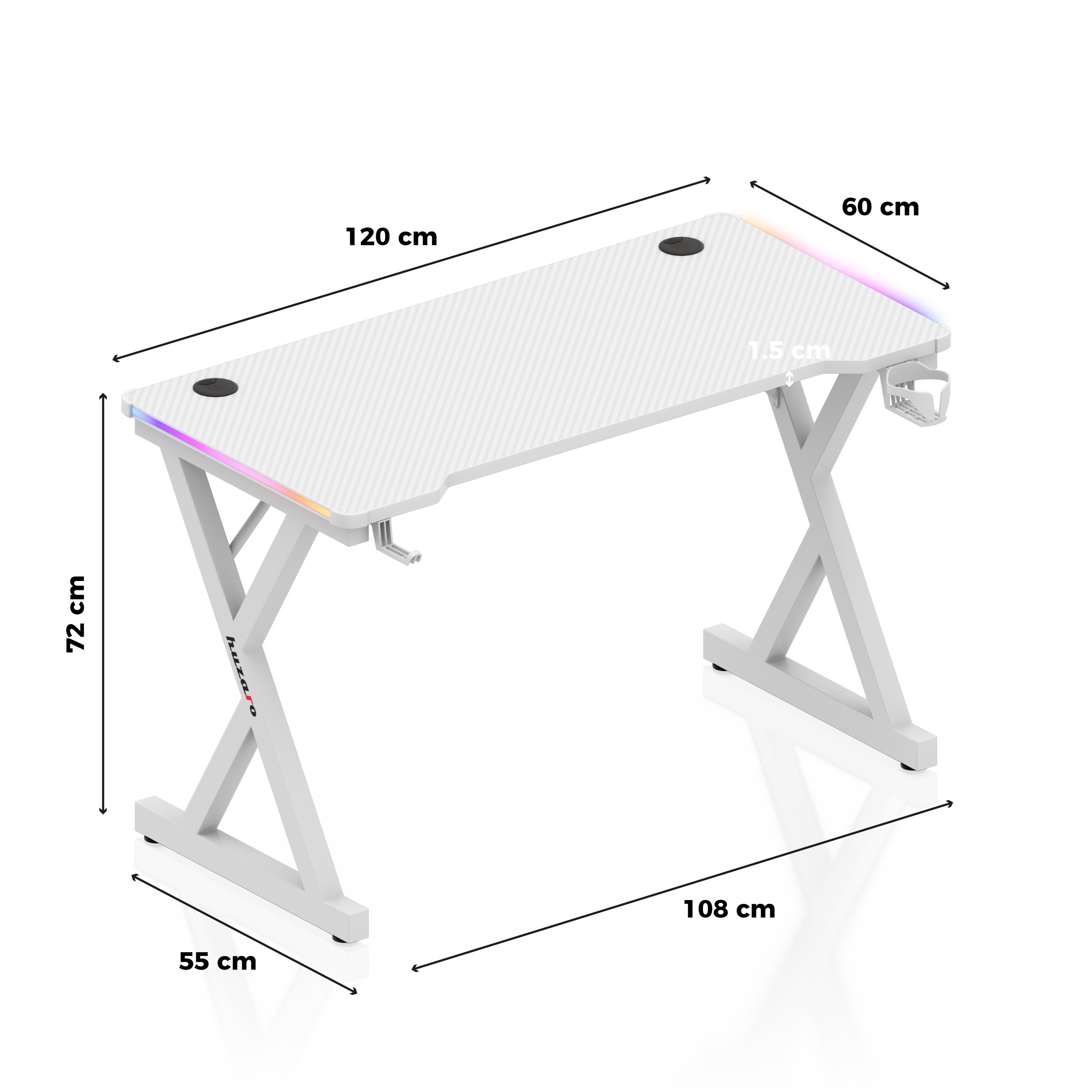 Scrivania da gaming LED Huzaro Hero 2.3 RGB White 120 cm