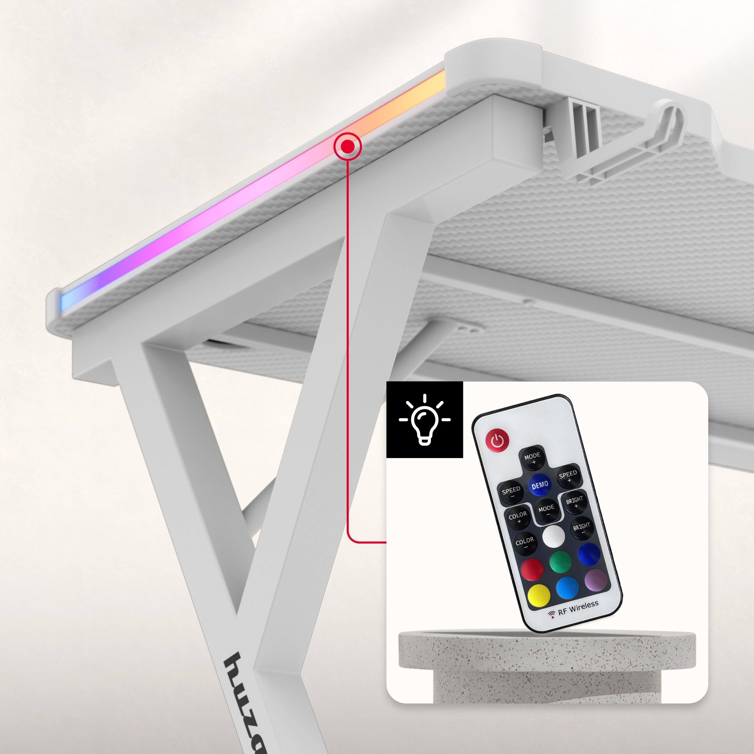 Scrivania da gaming LED Huzaro Hero 2.3 RGB White 120 cm