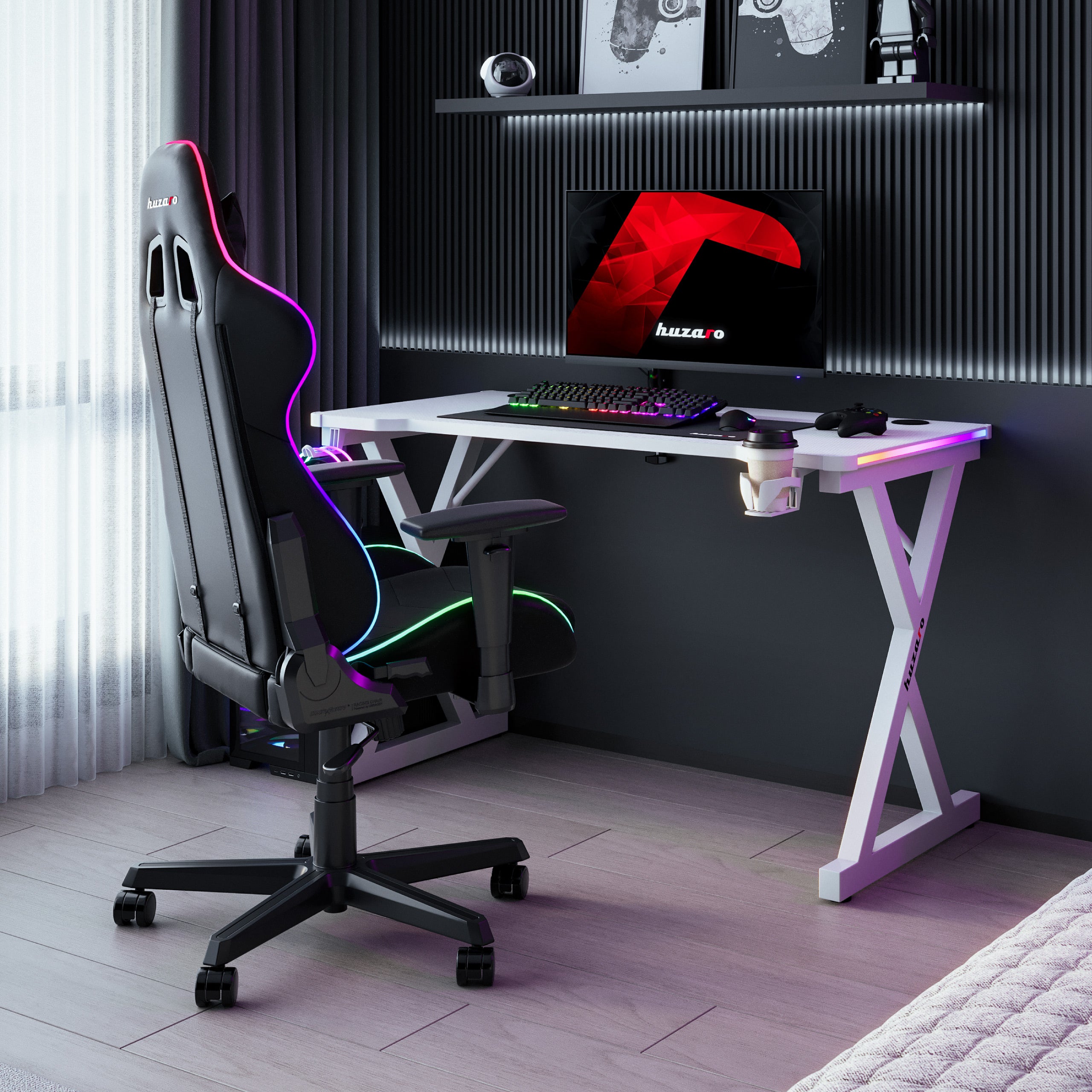 Scrivania da gaming LED Huzaro Hero 2.3 RGB White 120 cm