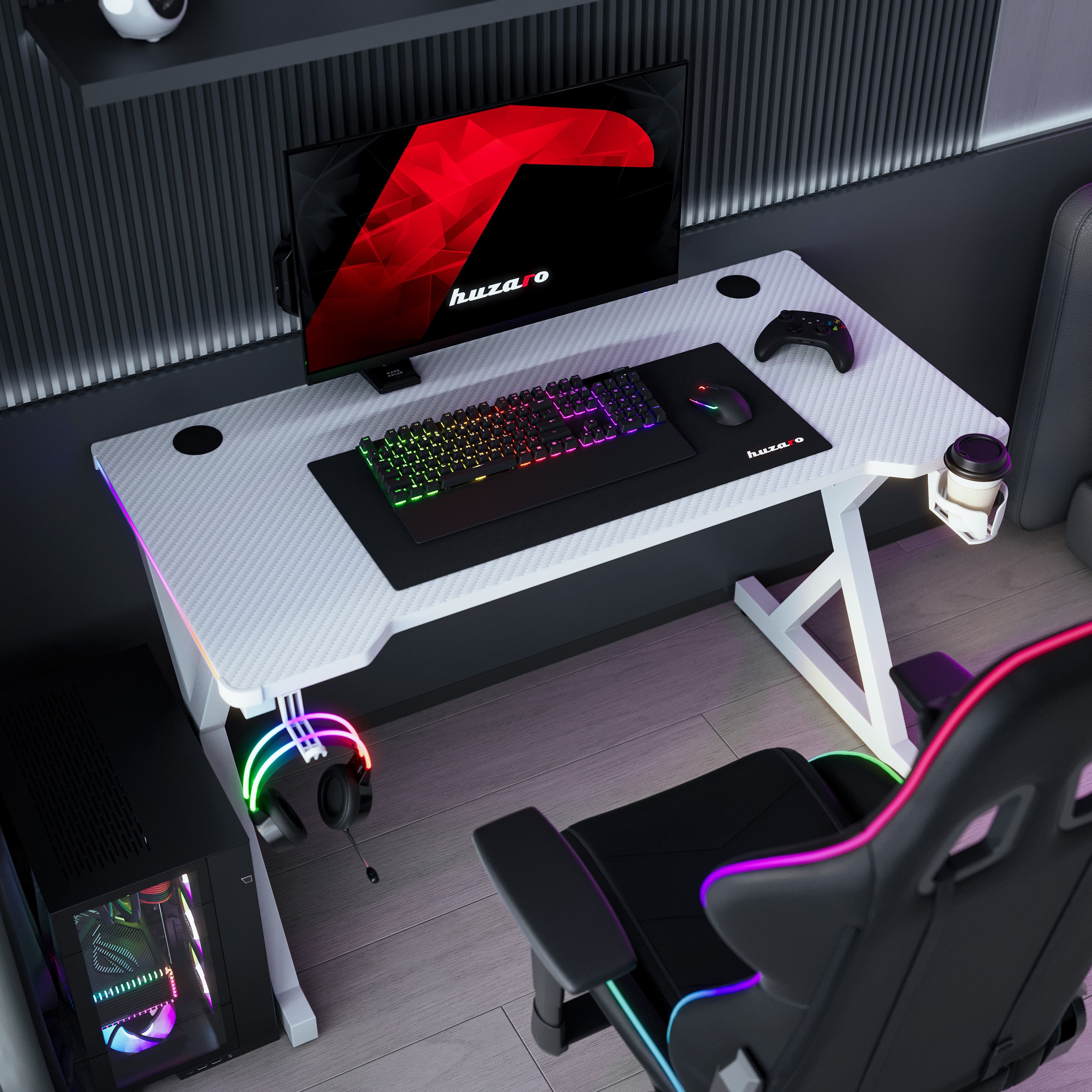 Scrivania da gaming LED Huzaro Hero 2.3 RGB White 120 cm