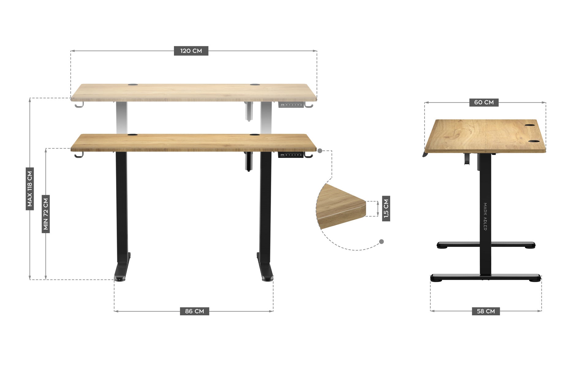 Scrivania regolabile elettricamente Mark Adler Leader 7.0 da 120 cm
