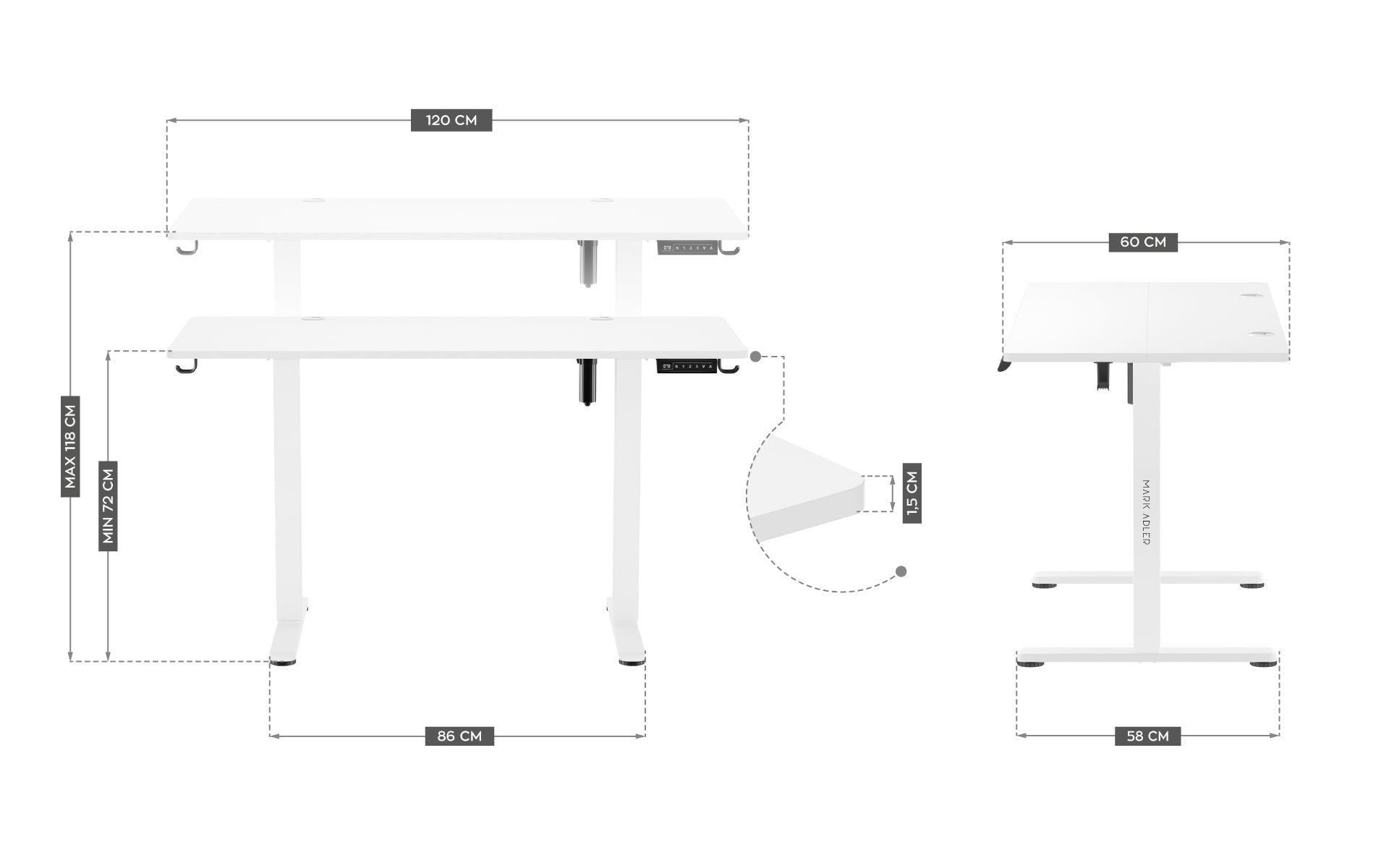 Scrivania regolabile elettricamente Mark Adler Leader 7.0 White 120 cm