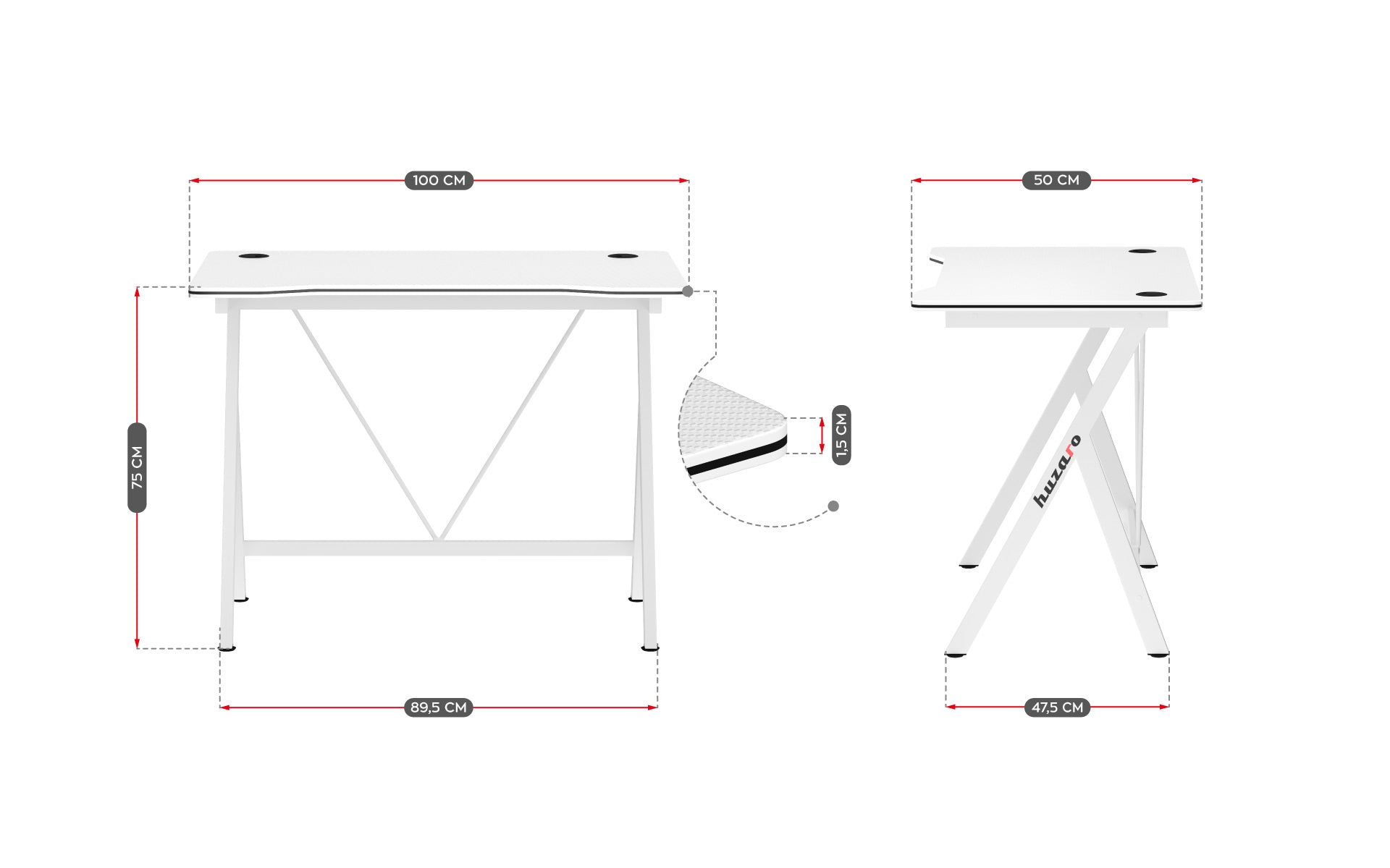 Scrivania da gaming Huzaro Hero 1.4 White 100 cm