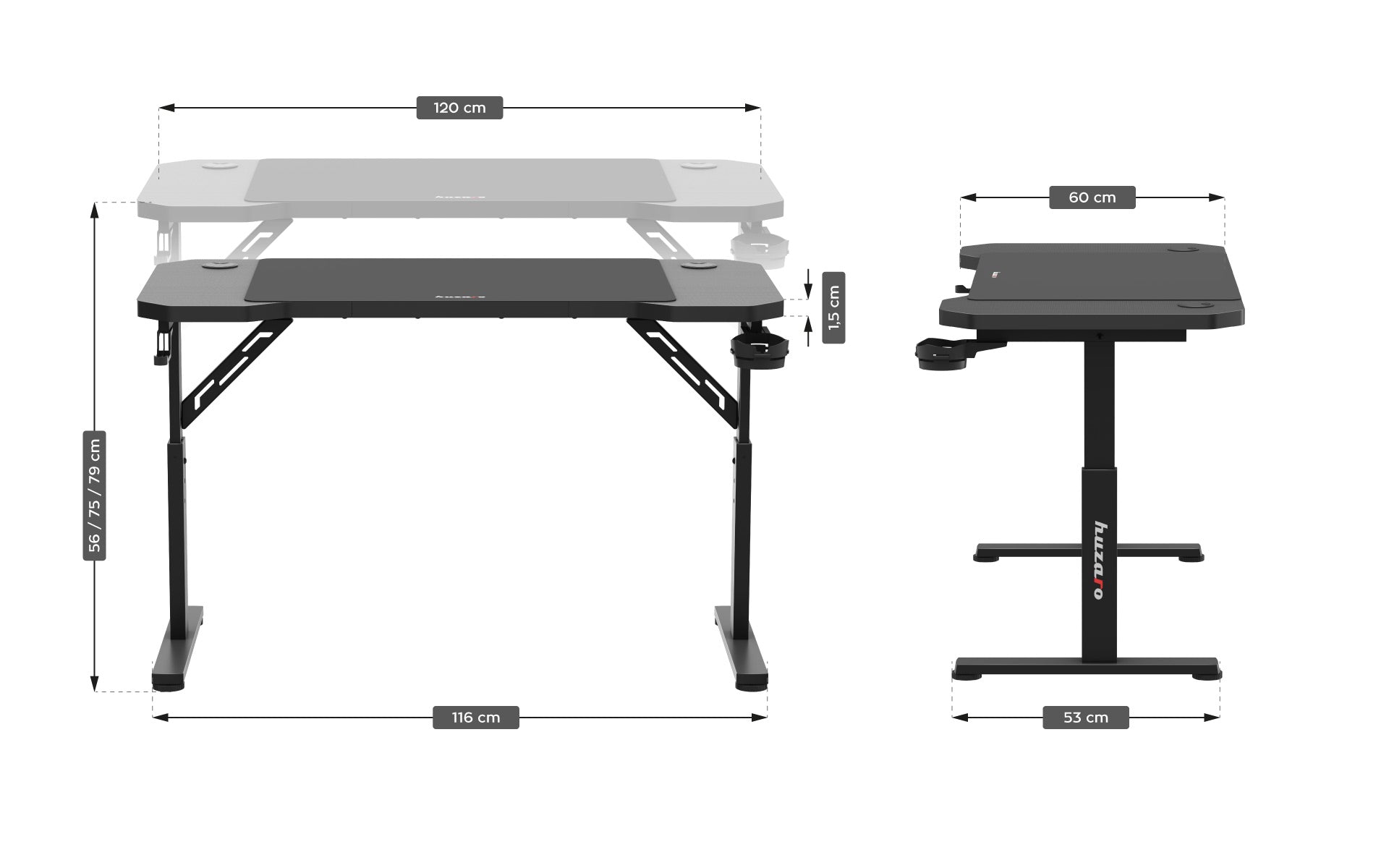 Scrivania da gaming Huzaro Hero 2.6 Black 120 cm
