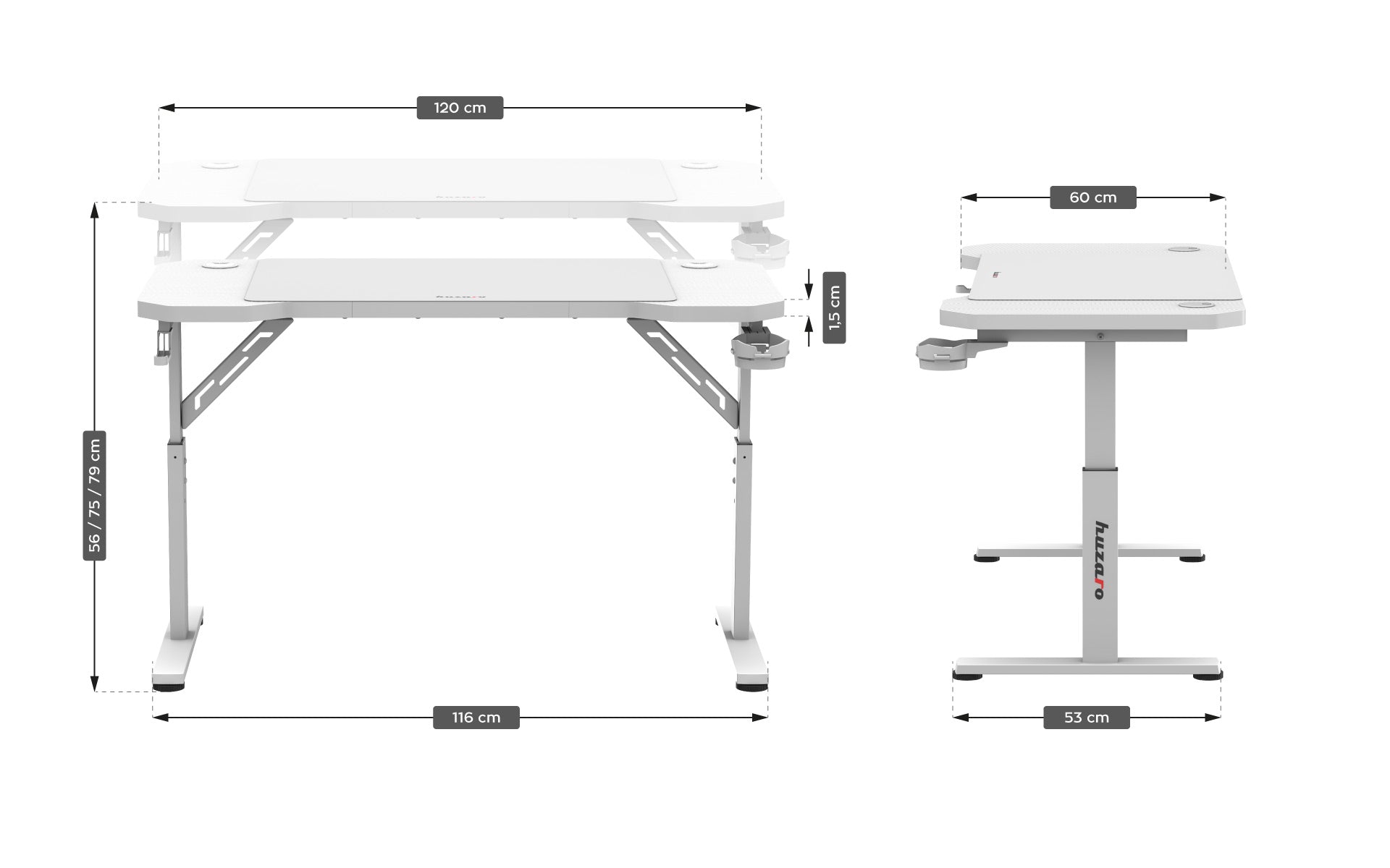 Scrivania da gaming Huzaro Hero 2.6 White 120 cm