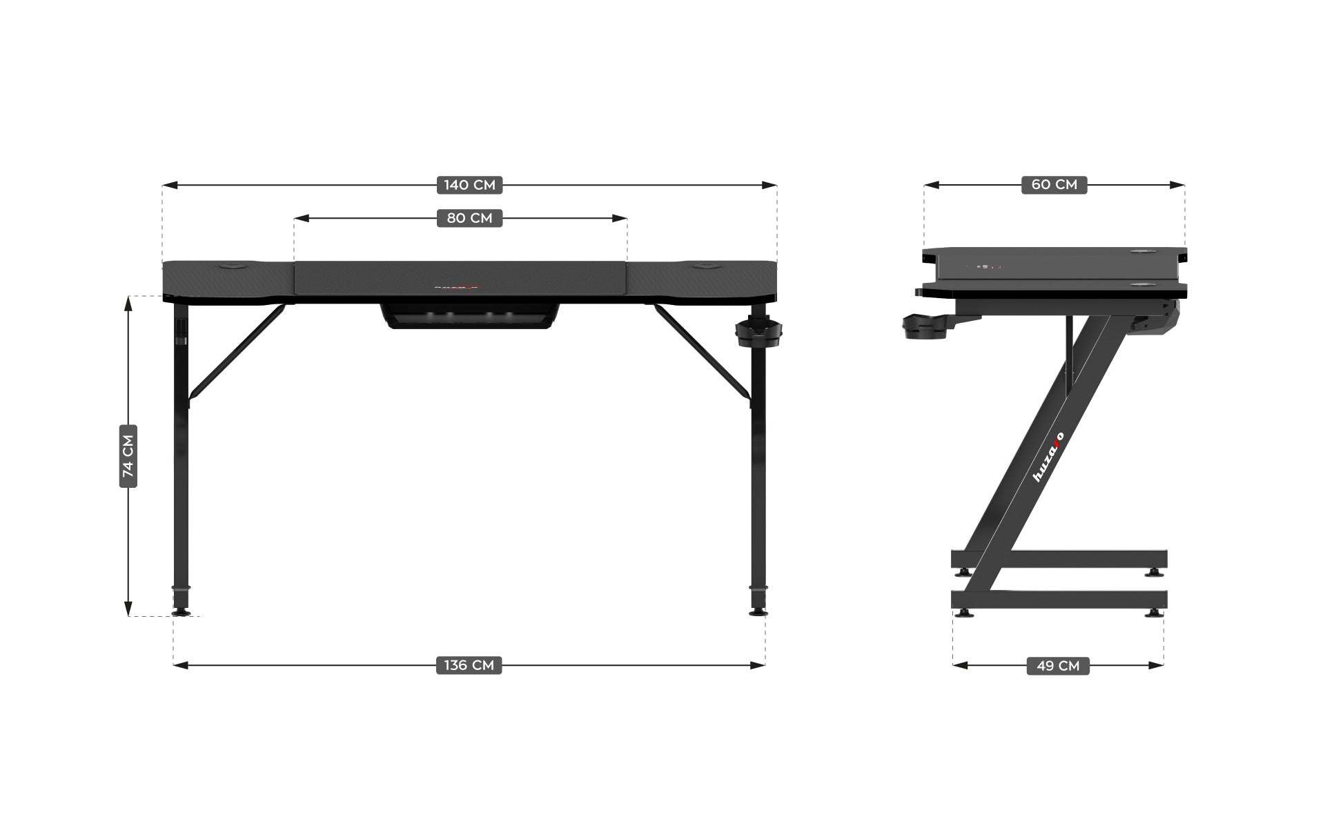 Scrivania da gaming Huzaro Hero 3.3 Black 140 cm