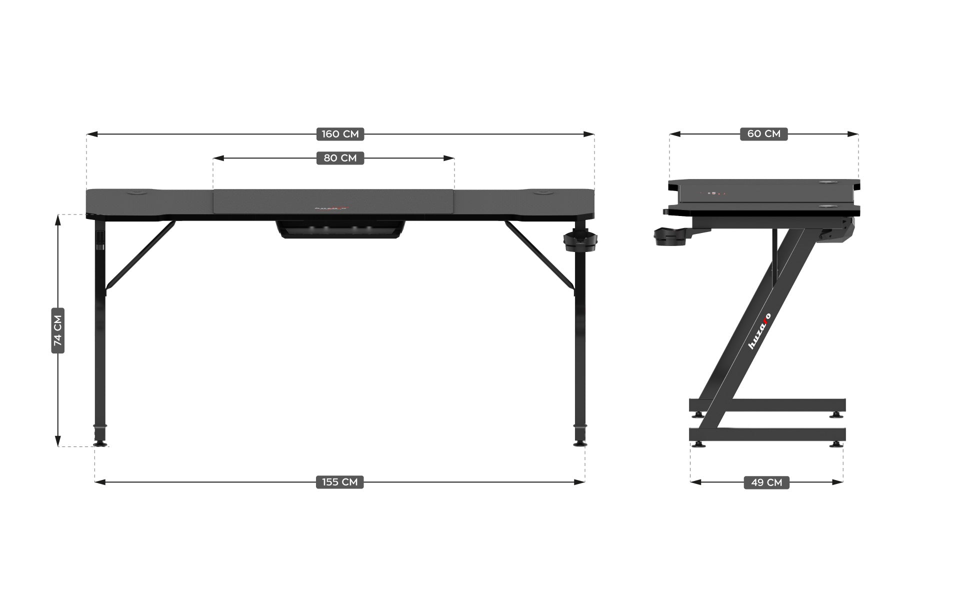 Scrivania da gaming Huzaro Hero 4.8 Black 160 cm