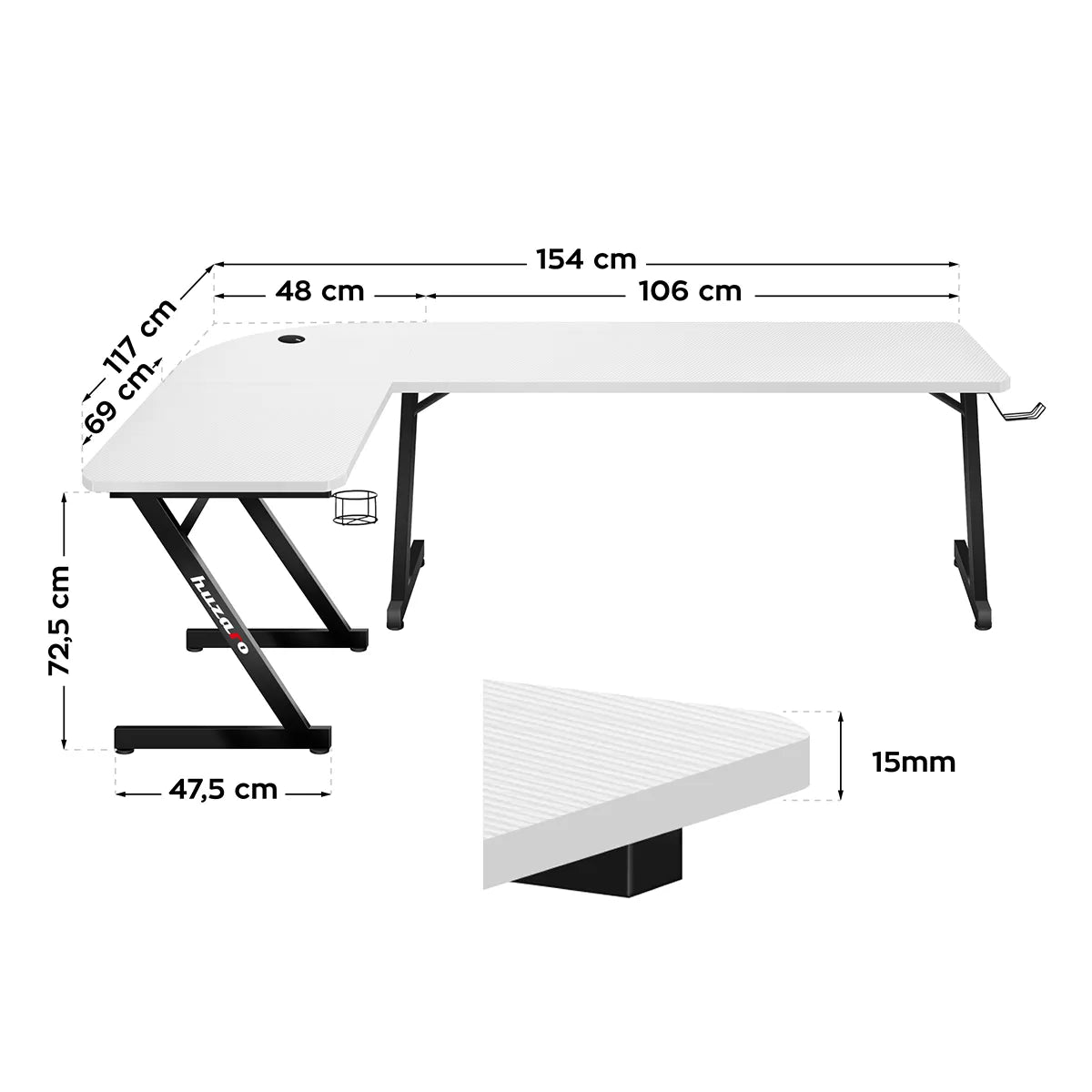 Scrivania da gaming Huzaro Hero 7.0 White 154 cm