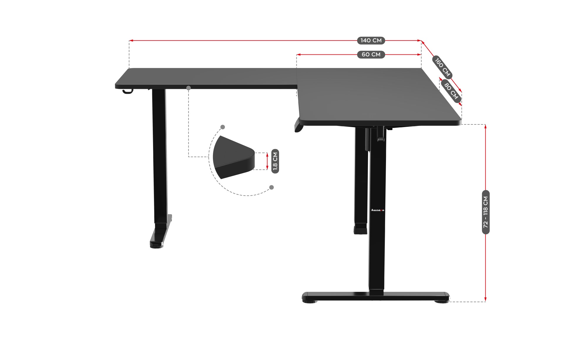 Scrivania angolare elettrica Huzaro Hero 9.5 da 160 cm