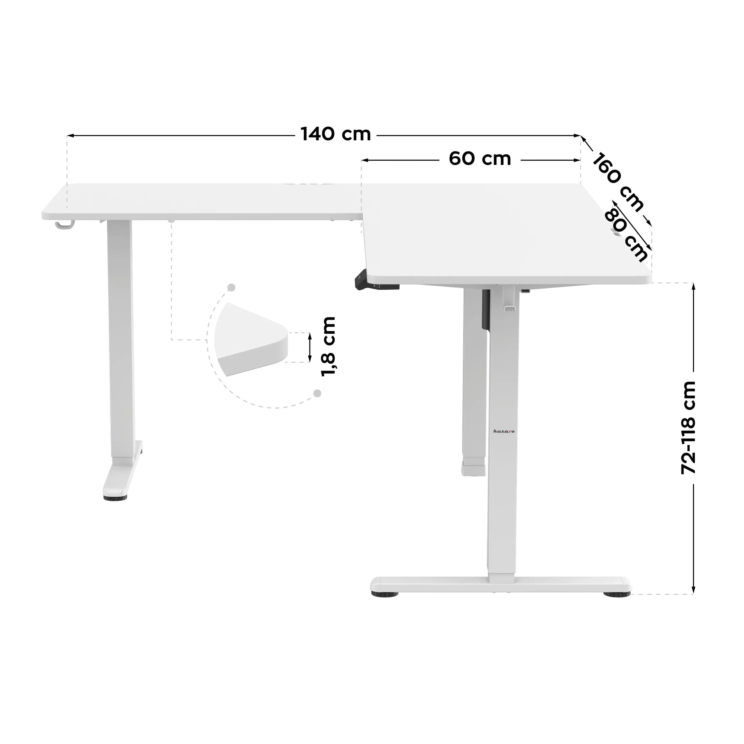 Scrivania angolare elettrica Huzaro Hero 9.5 White 160 cm